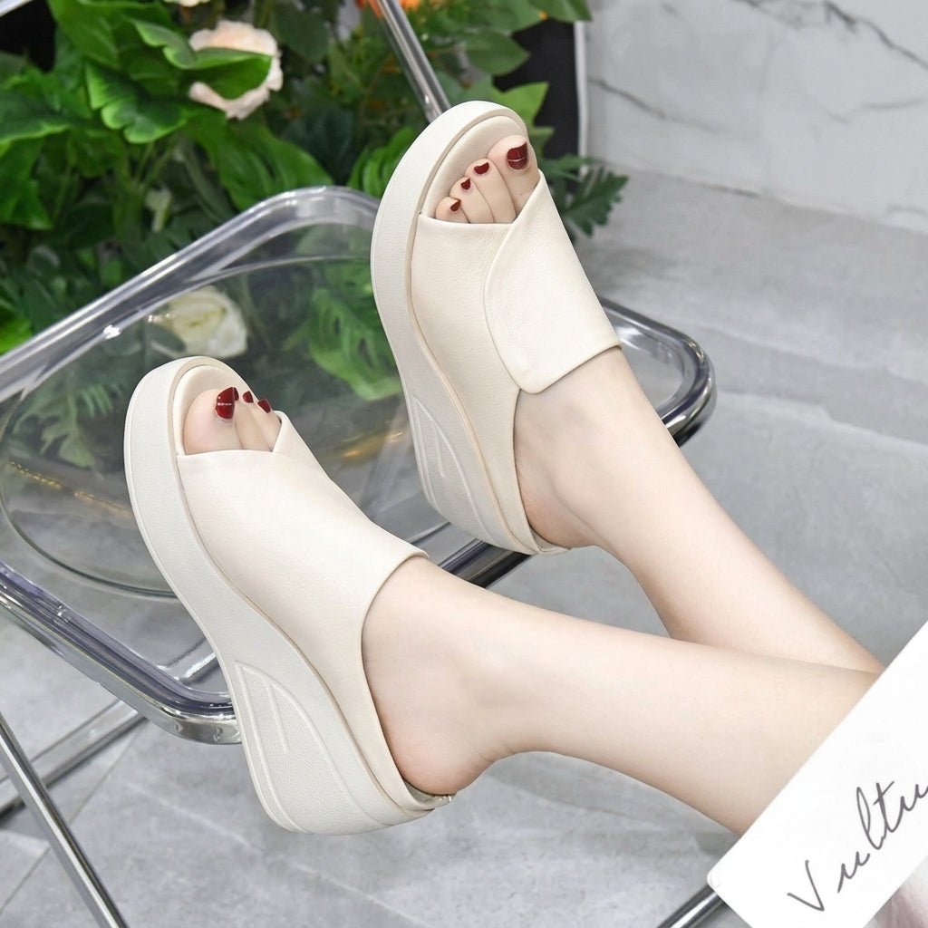 Alice - Women's Platform Open Toe Wedge Sandals - Sandals - White - Taylor & Bennett