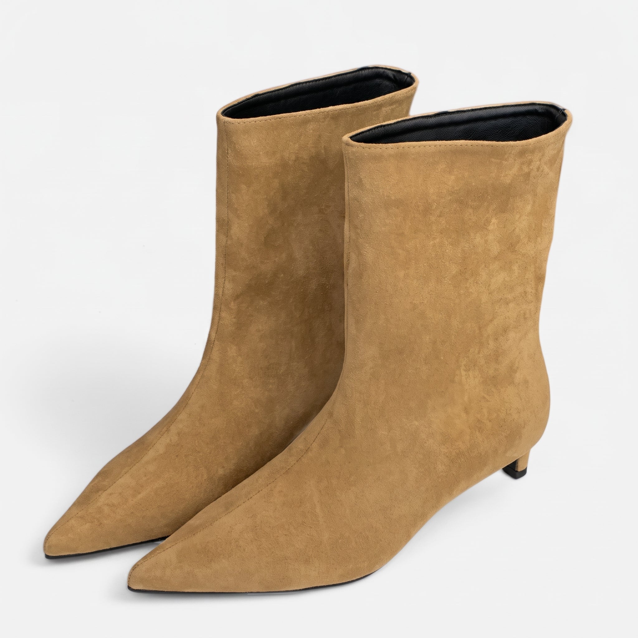 Alice - Women's Pointed Toe Kitten Heel Ankle Boots - Boots - Khaki - Taylor & Bennett