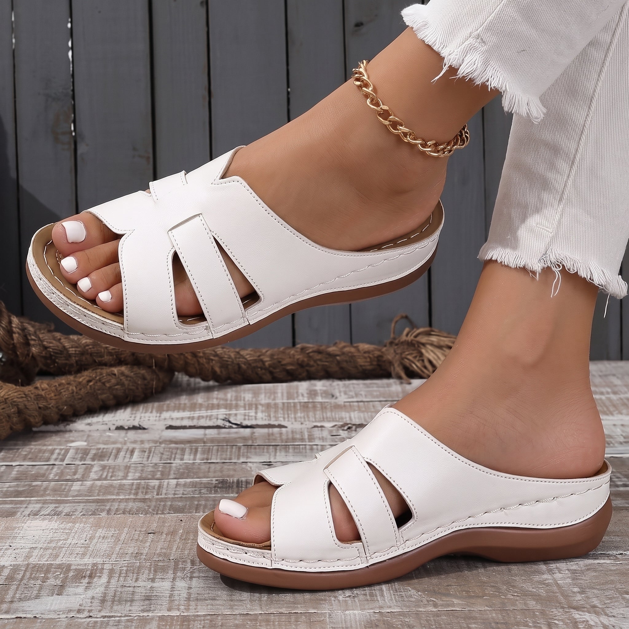 Alice - Women's Summer Orthopaedic Low Wedge Sandals - Sandals - White - Taylor & Bennett