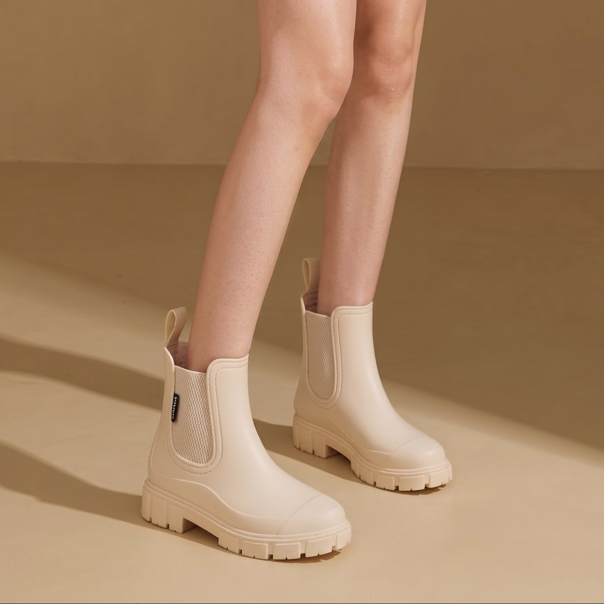 Alice - Women's Waterproof Elastic Panel Chelsea Boots - Boots - Beige - Taylor & Bennett