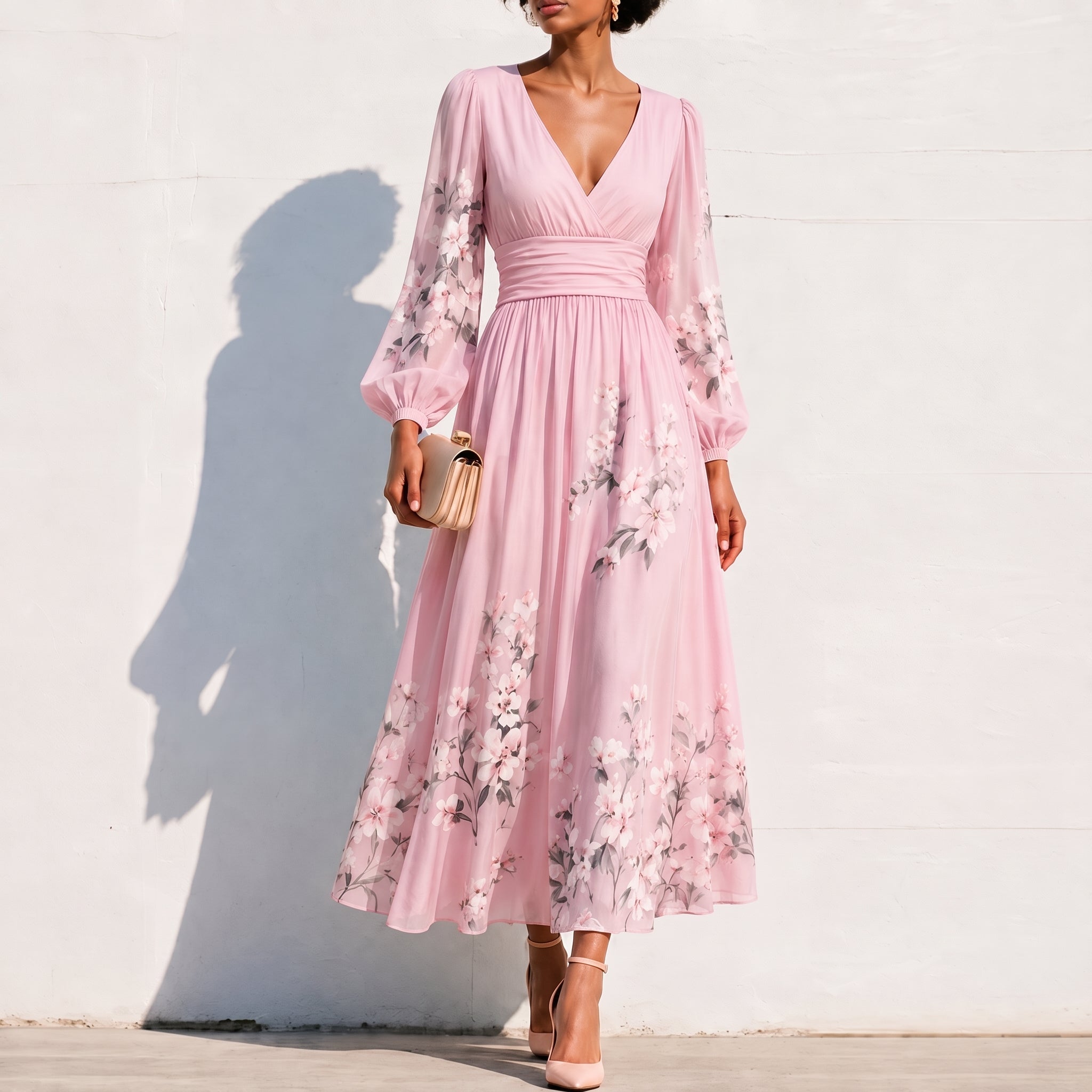 Alina - Women's Wedding Guest Floral Pleated Midi Dress - Dresses - Pink - Taylor & Bennett
