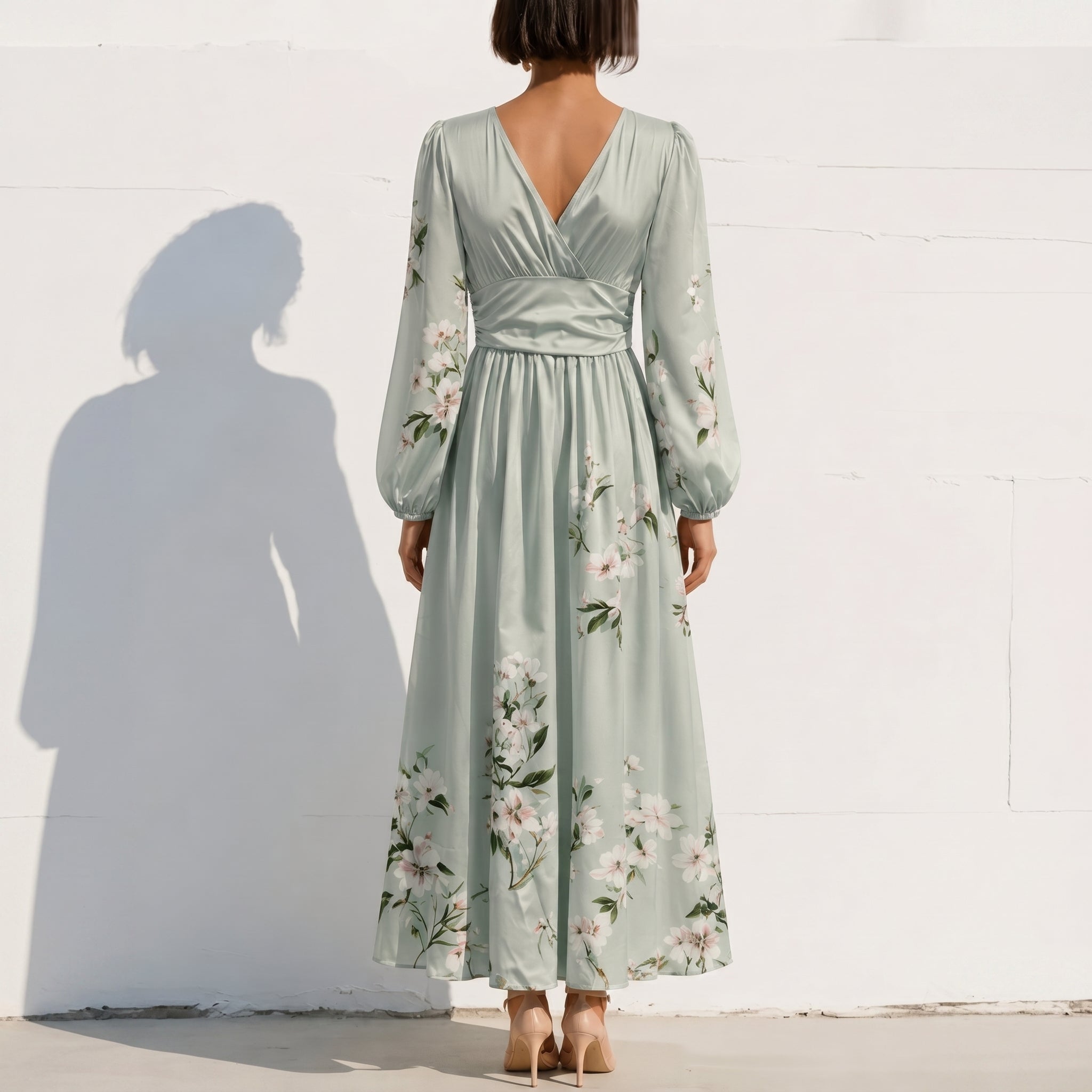 Alina - Women's Wedding Guest Floral Pleated Midi Dress - Dresses - Light Green - Taylor & Bennett