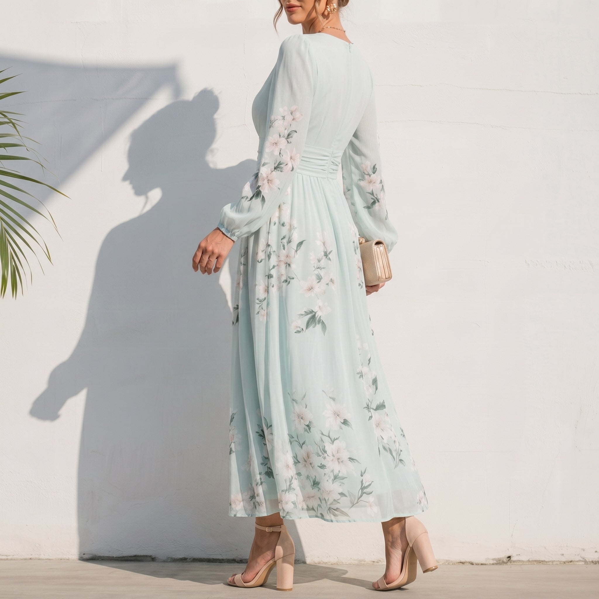 Alina - Women's Wedding Guest Floral Pleated Midi Dress - Dresses - Light Green - Taylor & Bennett