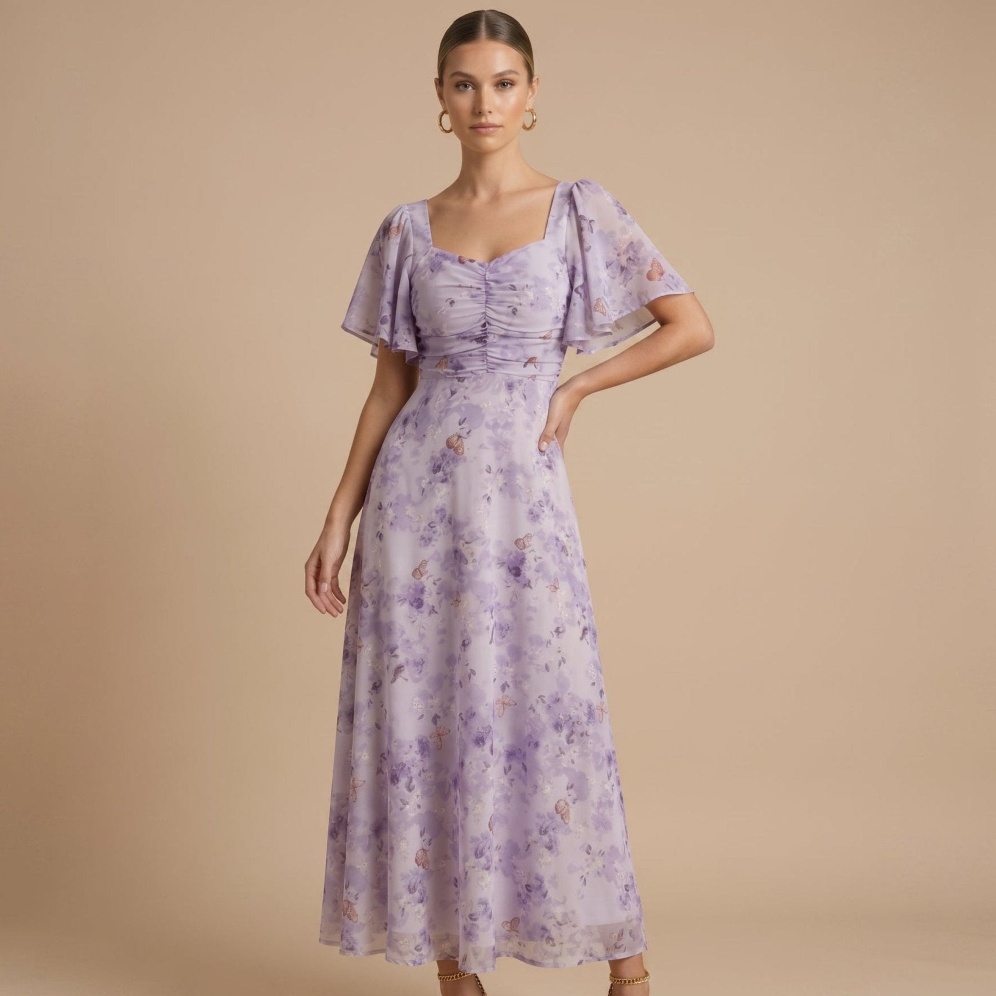 Alma - Women's Vintage Floral Wedding Guest Maxi Dress - Dresses - Purple - Taylor & Bennett