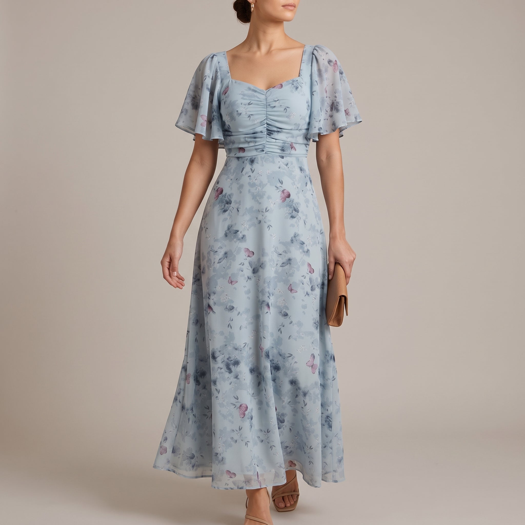 Alma - Women's Vintage Floral Wedding Guest Maxi Dress - Dresses - Light Blue - Taylor & Bennett
