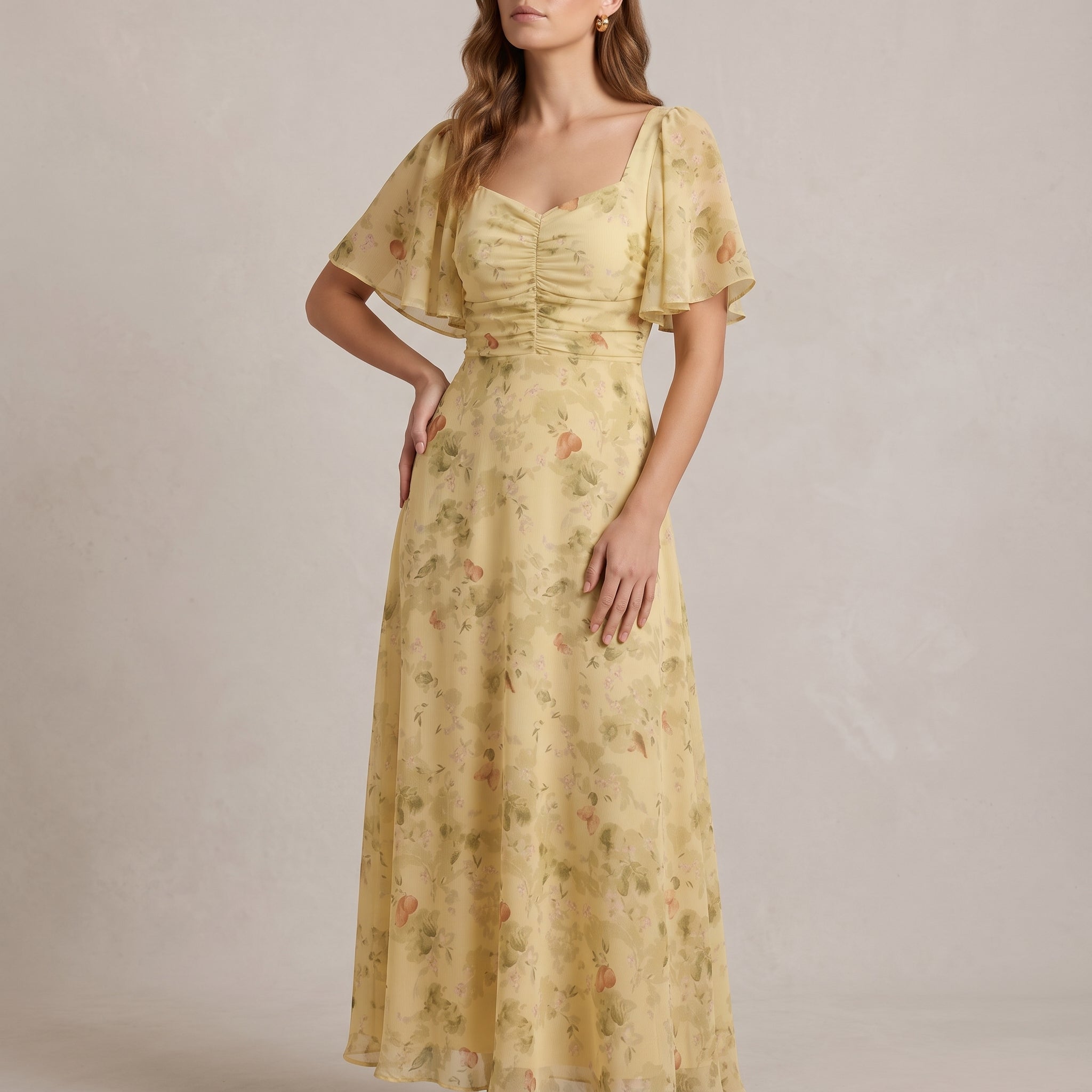Alma - Women's Vintage Floral Wedding Guest Maxi Dress - Dresses - Yellow - Taylor & Bennett