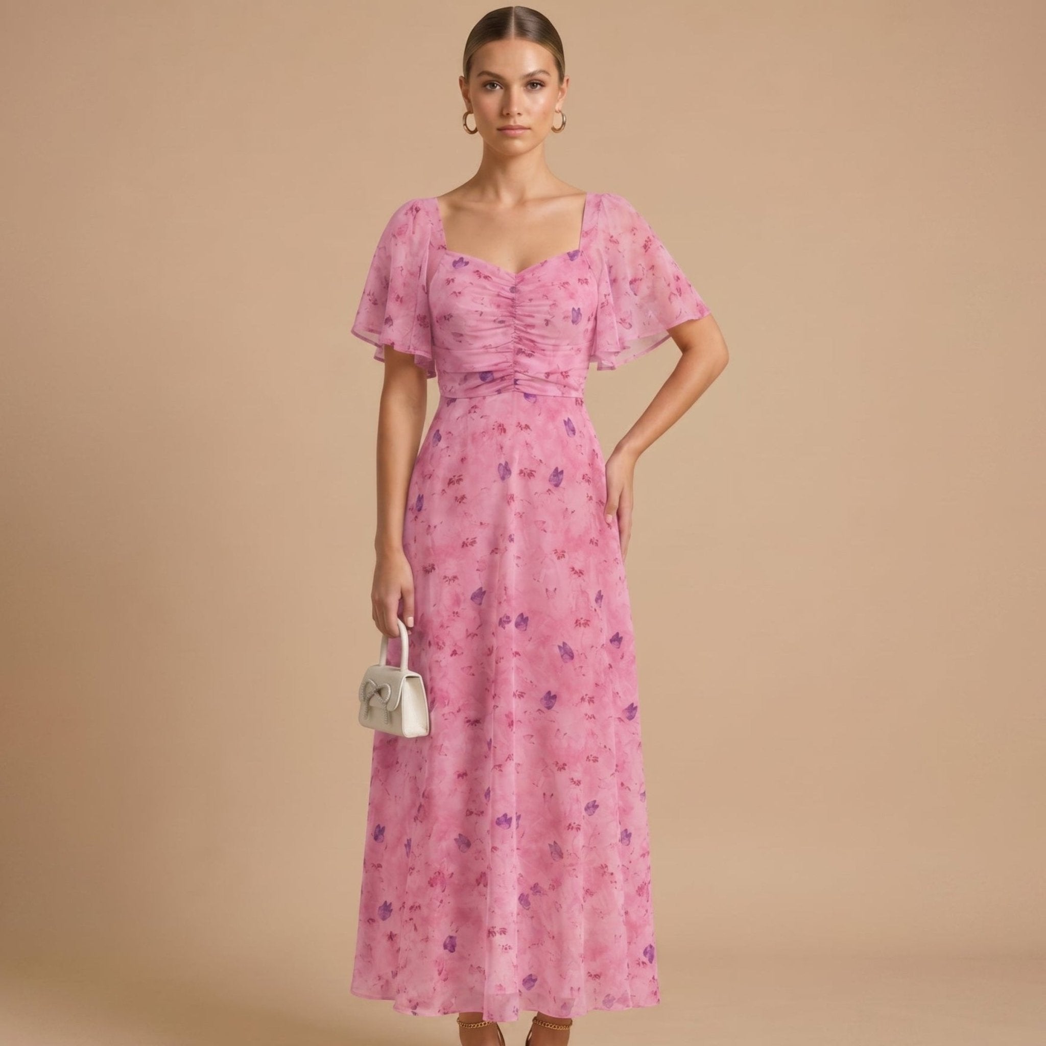 Alma - Women's Vintage Floral Wedding Guest Maxi Dress - Dresses - Pink - Taylor & Bennett
