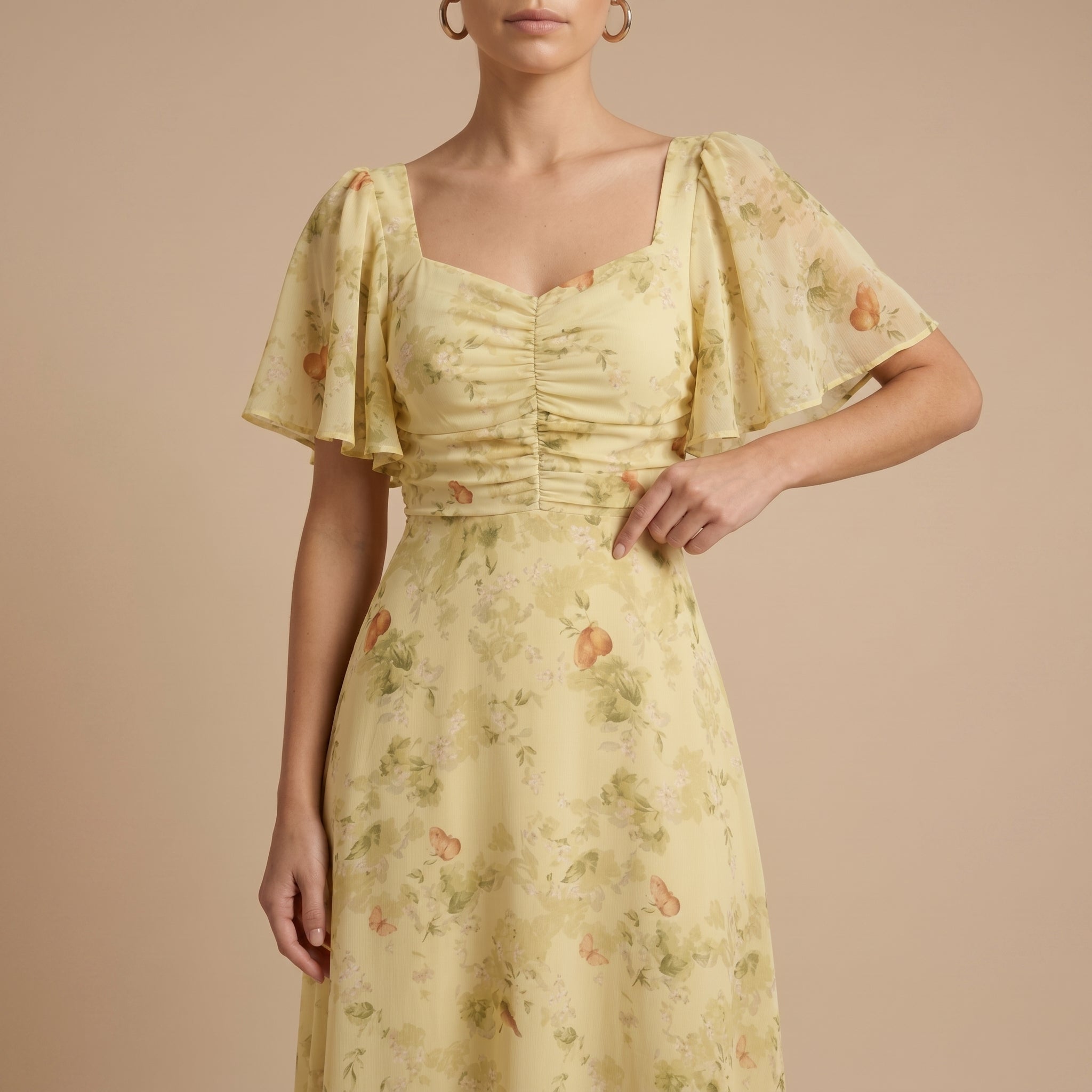 Alma - Women's Vintage Floral Wedding Guest Maxi Dress - Dresses - Yellow - Taylor & Bennett