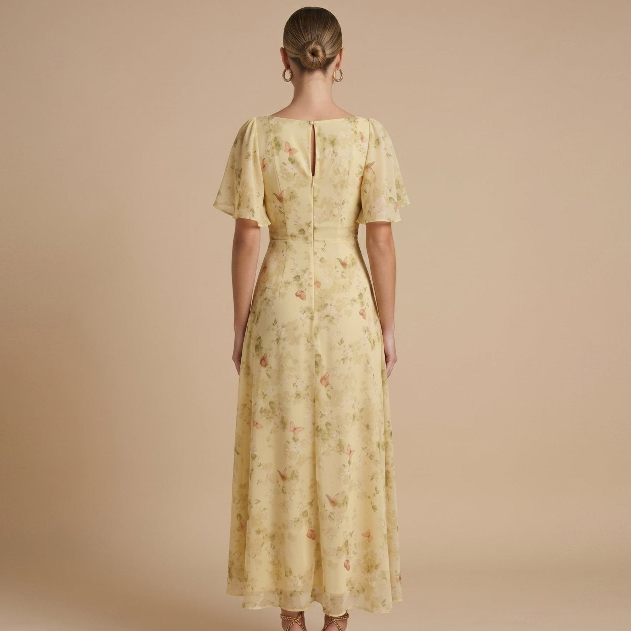 Alma - Women's Vintage Floral Wedding Guest Maxi Dress - Dresses - Yellow - Taylor & Bennett