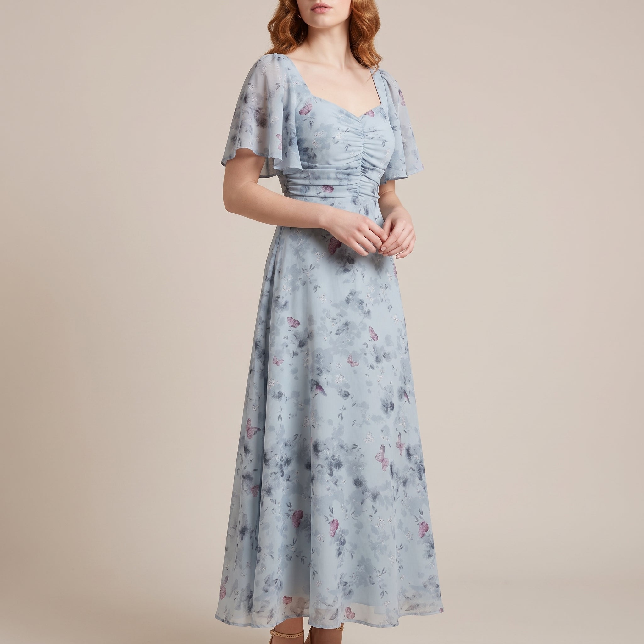 Alma - Women's Vintage Floral Wedding Guest Maxi Dress - Dresses - Light Blue - Taylor & Bennett