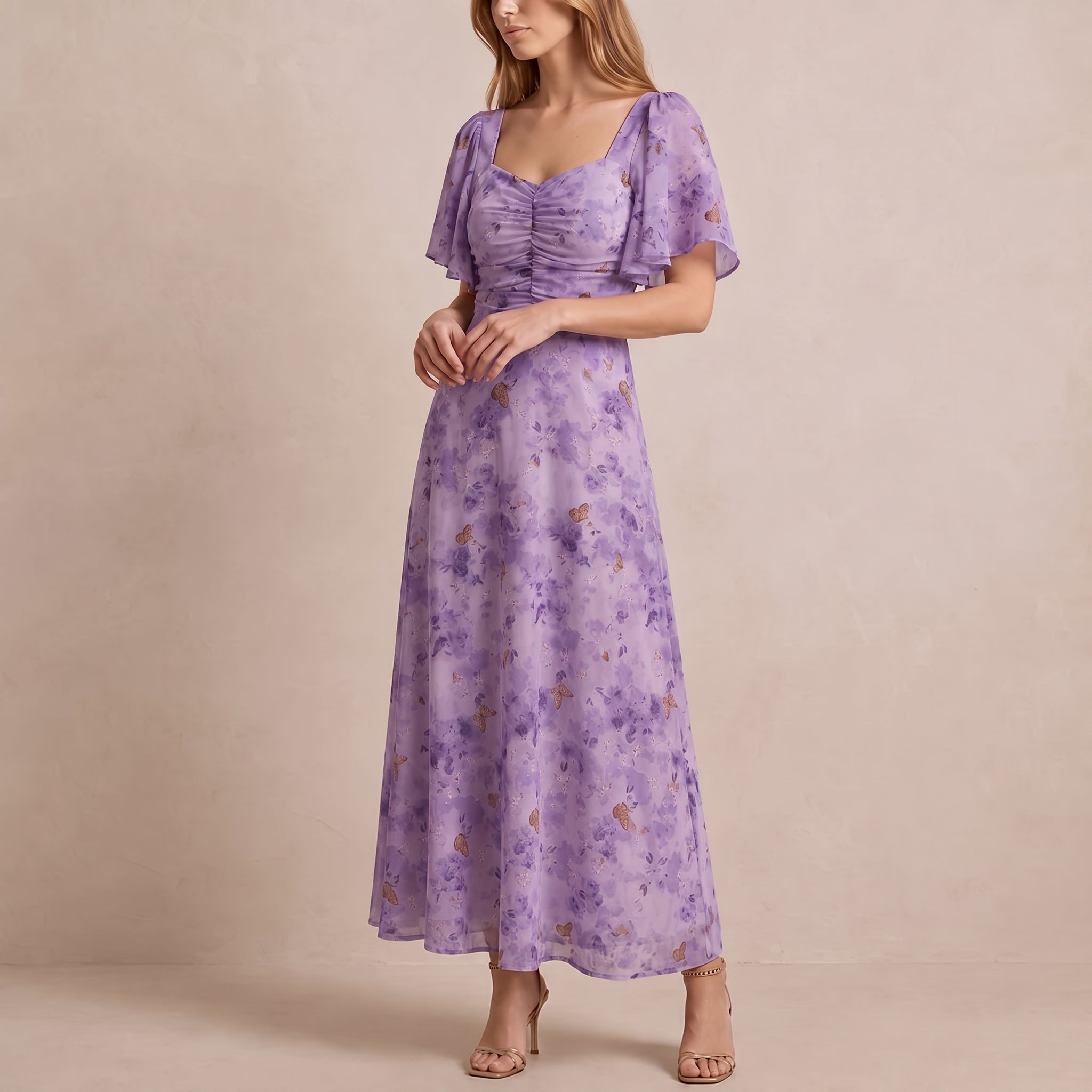 Alma - Women's Vintage Floral Wedding Guest Maxi Dress - Dresses - Purple - Taylor & Bennett