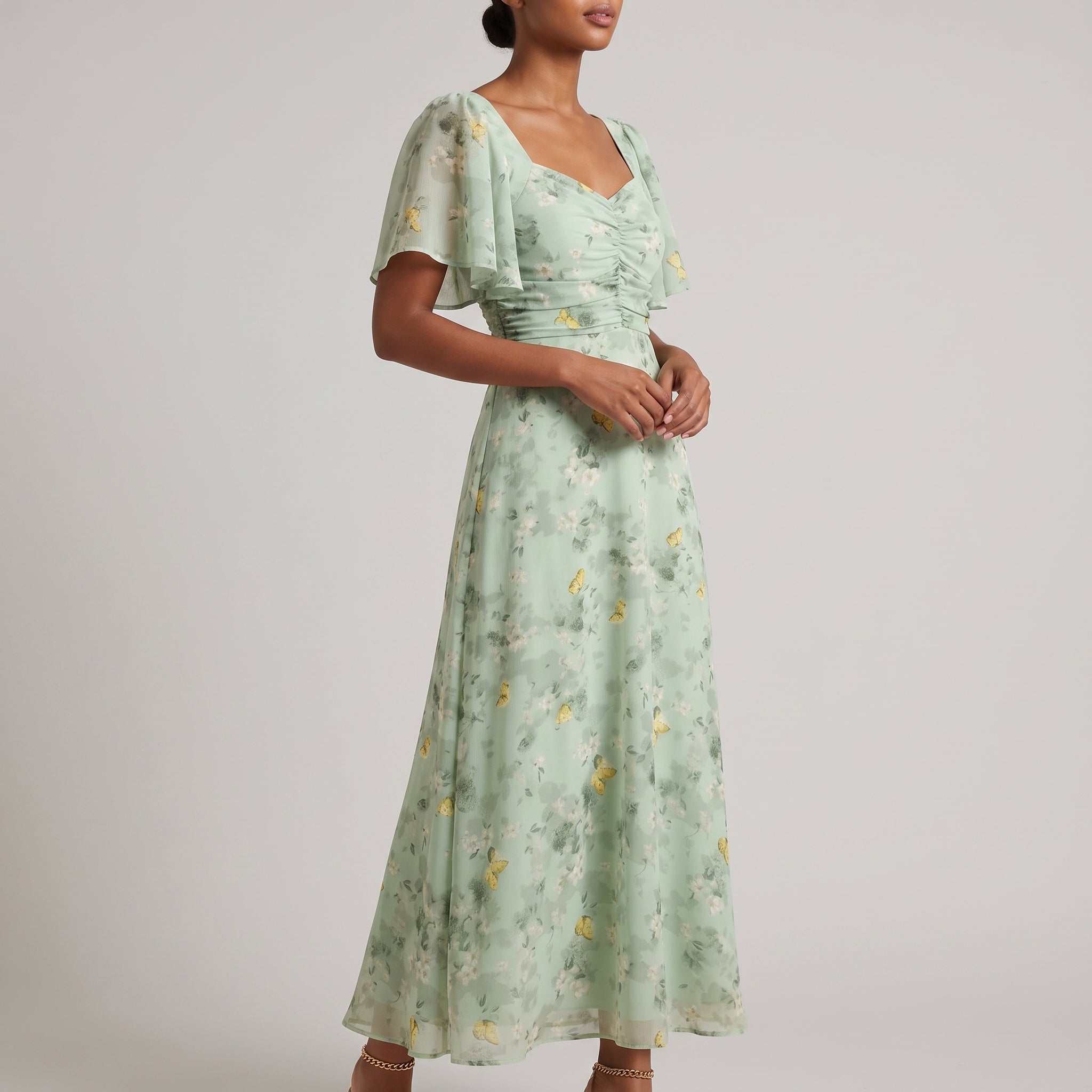 Alma - Women's Vintage Floral Wedding Guest Maxi Dress - Dresses - Light Green - Taylor & Bennett