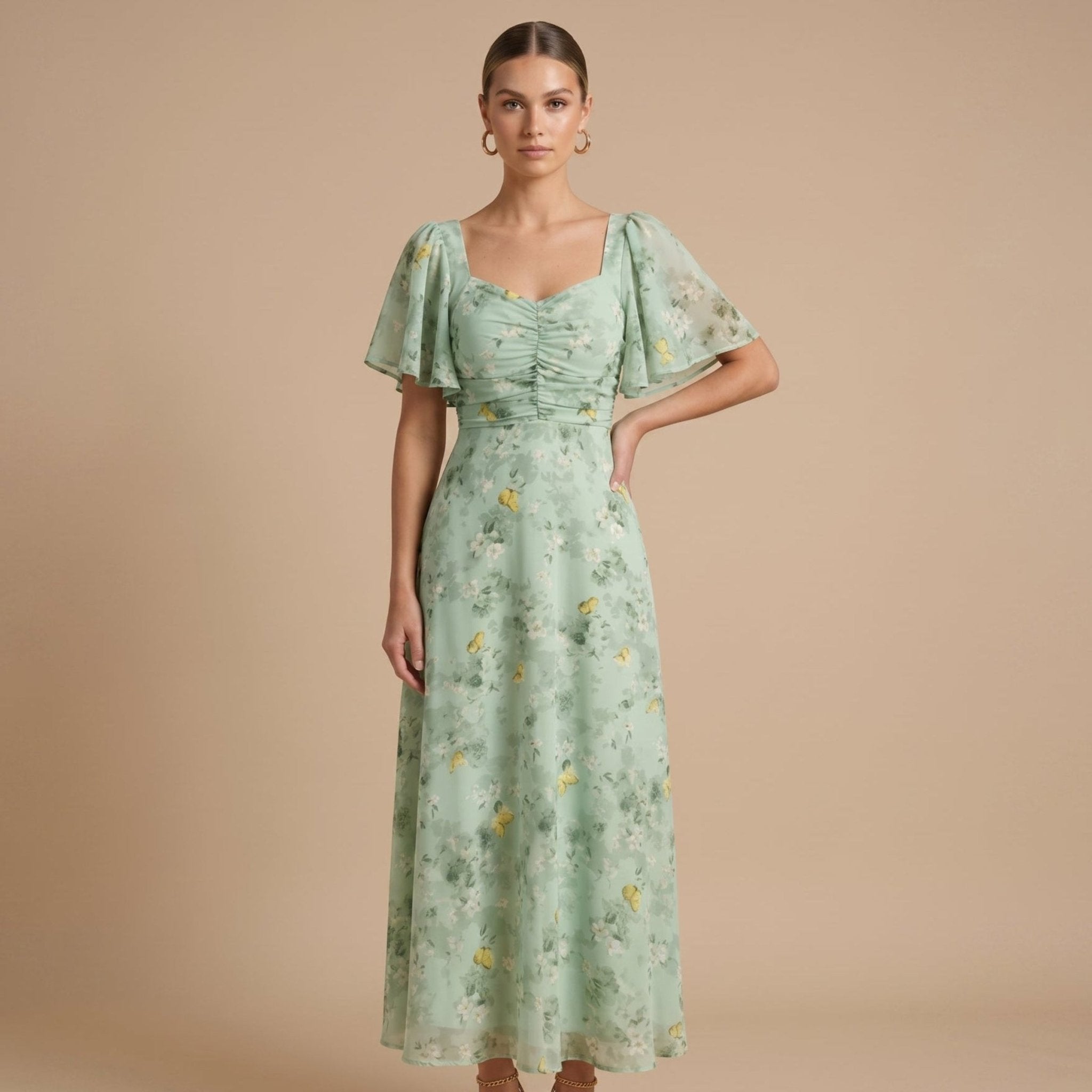 Alma - Women's Vintage Floral Wedding Guest Maxi Dress - Dresses - Light Green - Taylor & Bennett