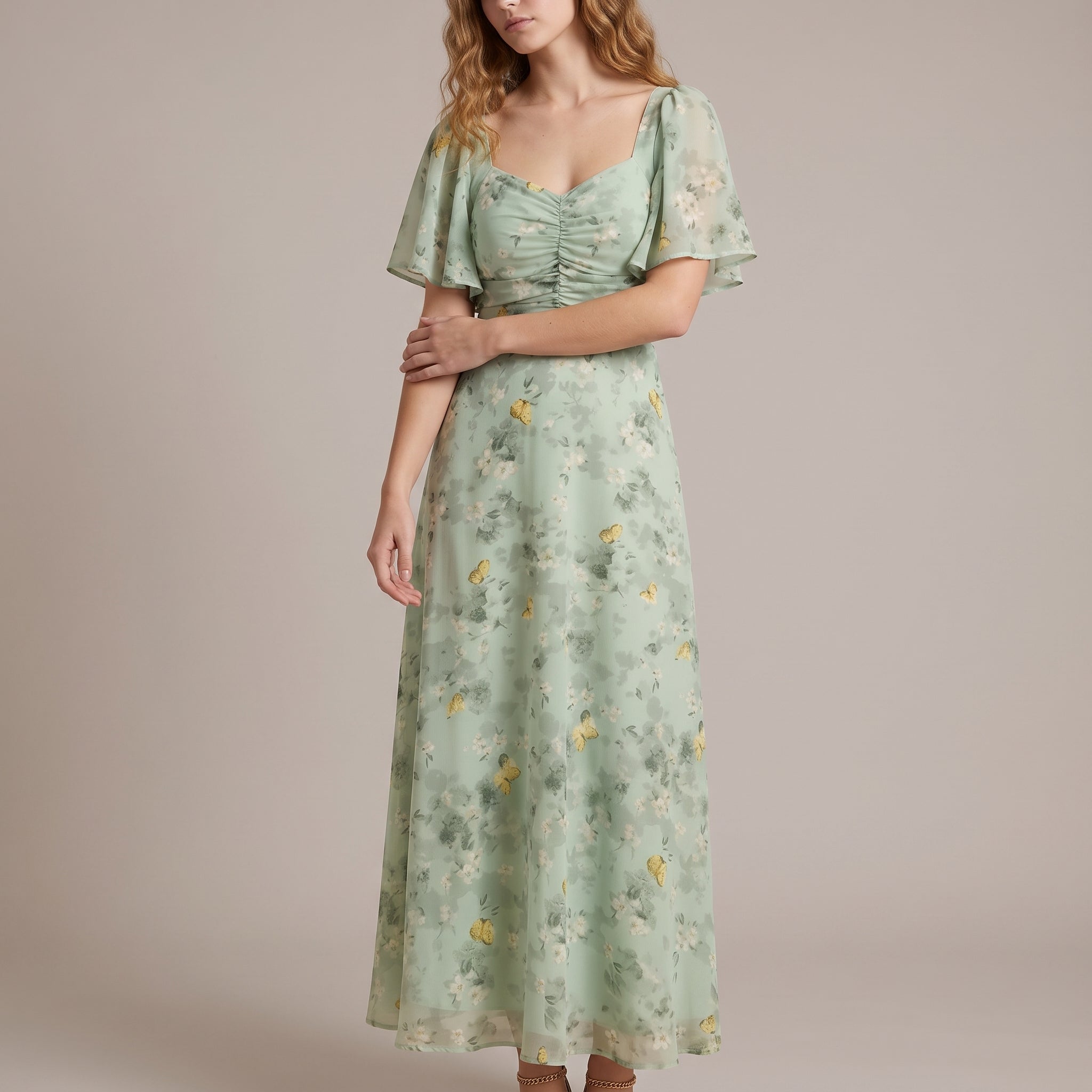 Alma - Women's Vintage Floral Wedding Guest Maxi Dress - Dresses - Light Green - Taylor & Bennett