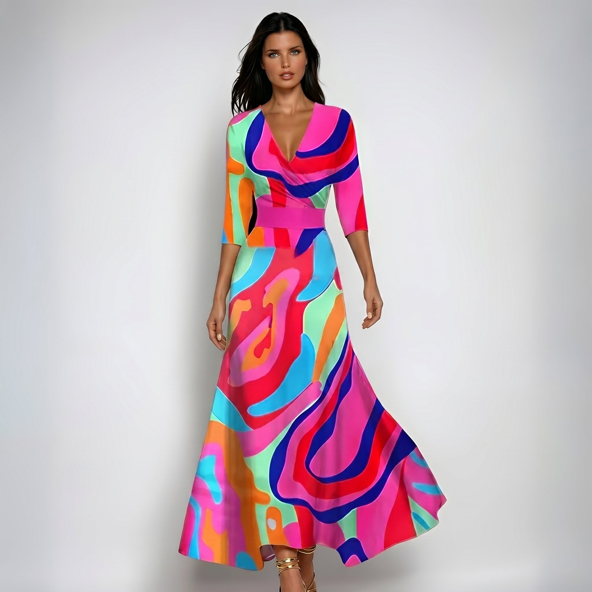 Aloisia - Women's Summer Bold Print Wrap Midi Dress - Dresses - Pink - Taylor & Bennett