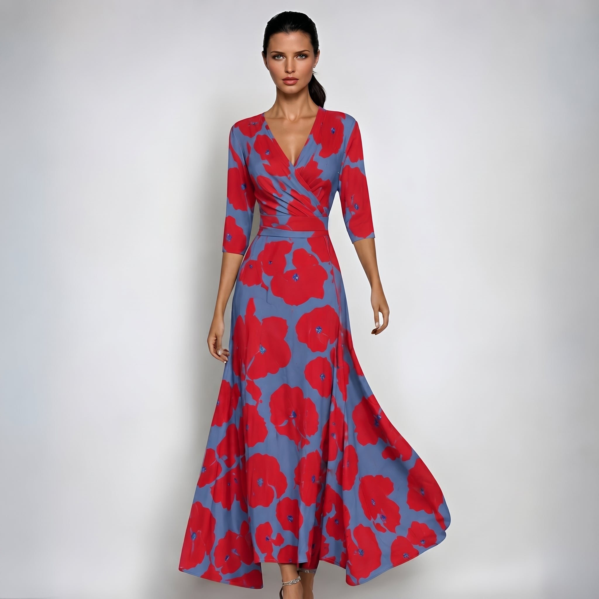 Aloisia - Women's Summer Bold Print Wrap Midi Dress - Dresses - Red - Taylor & Bennett