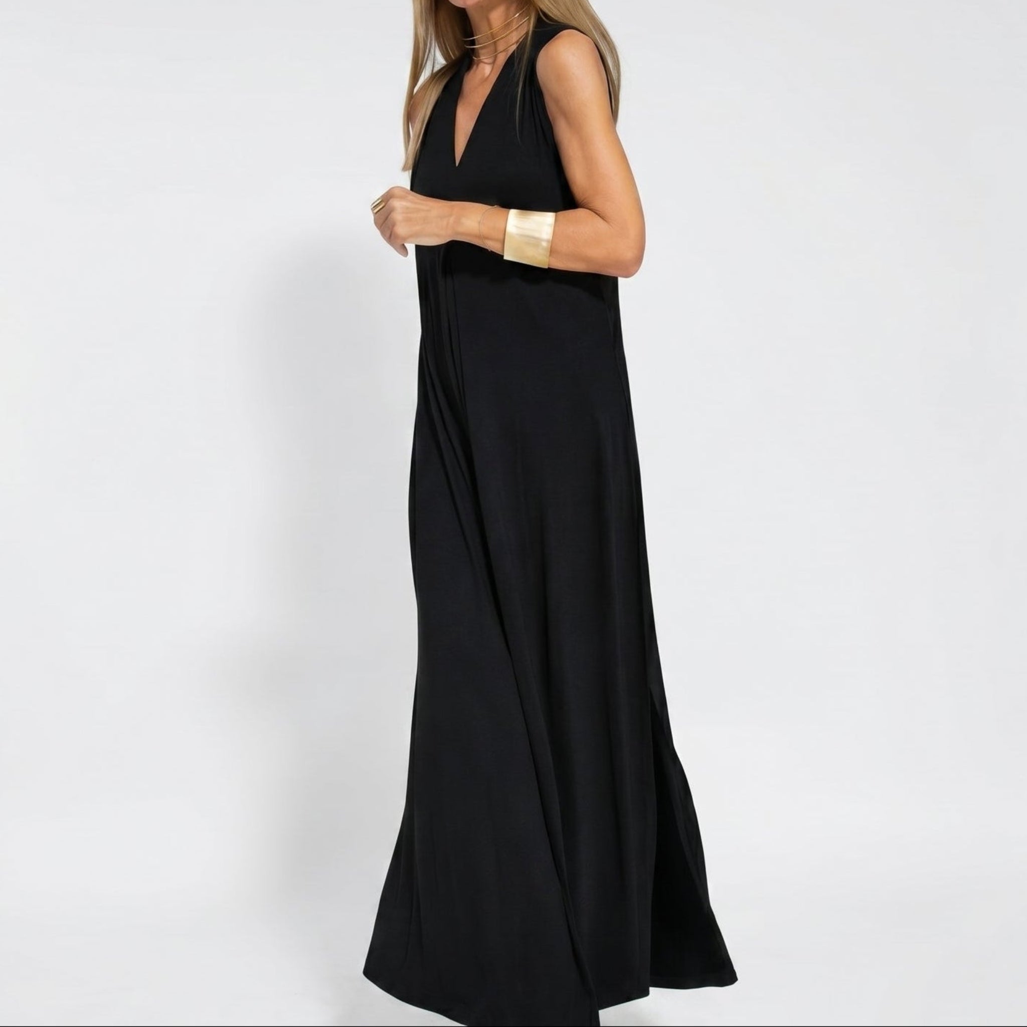 Alwine - Women's Summer Sleeveless Pleated Maxi Dress - Dresses - Black - Taylor & Bennett