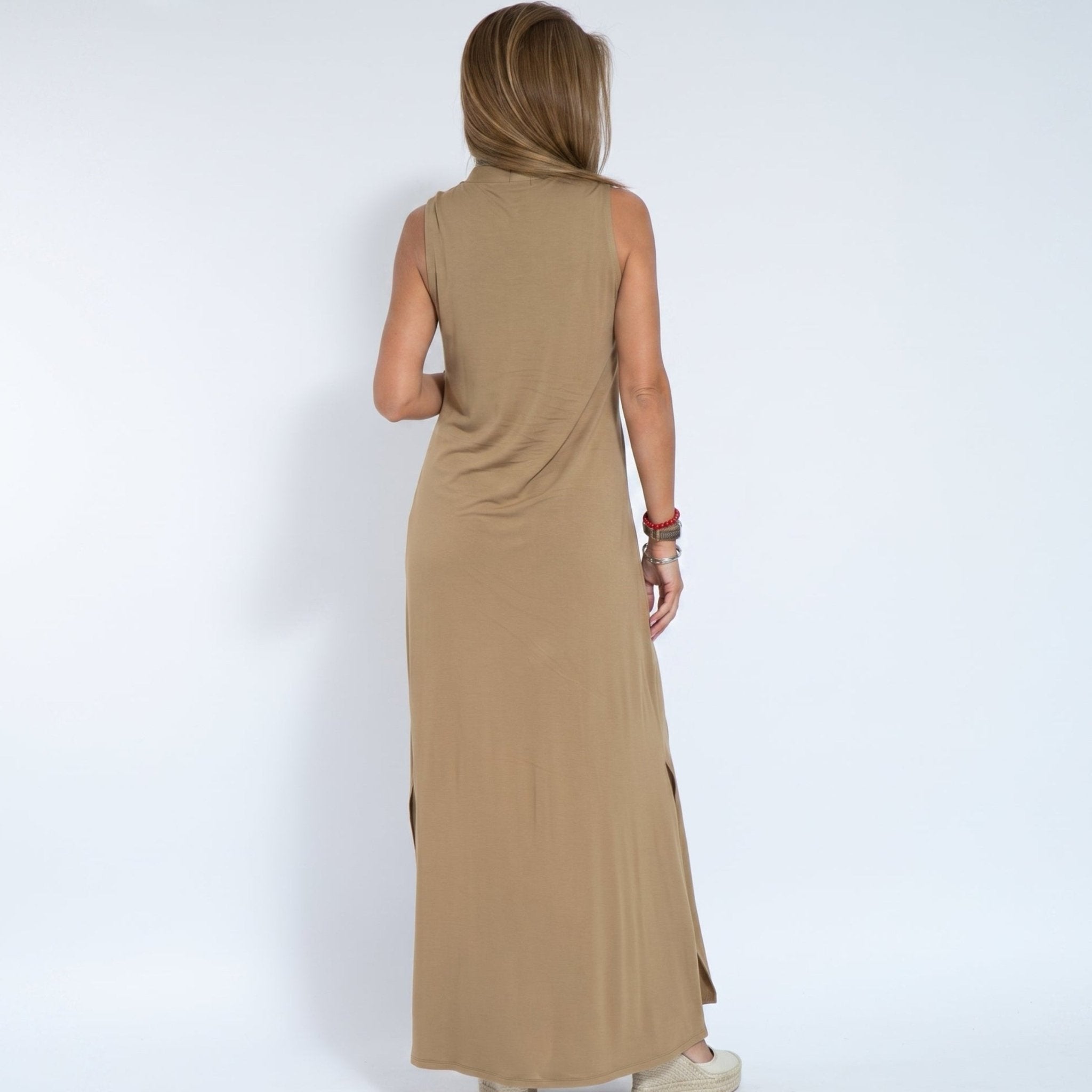Alwine - Women's Summer Sleeveless Pleated Maxi Dress - Dresses - Beige - Taylor & Bennett
