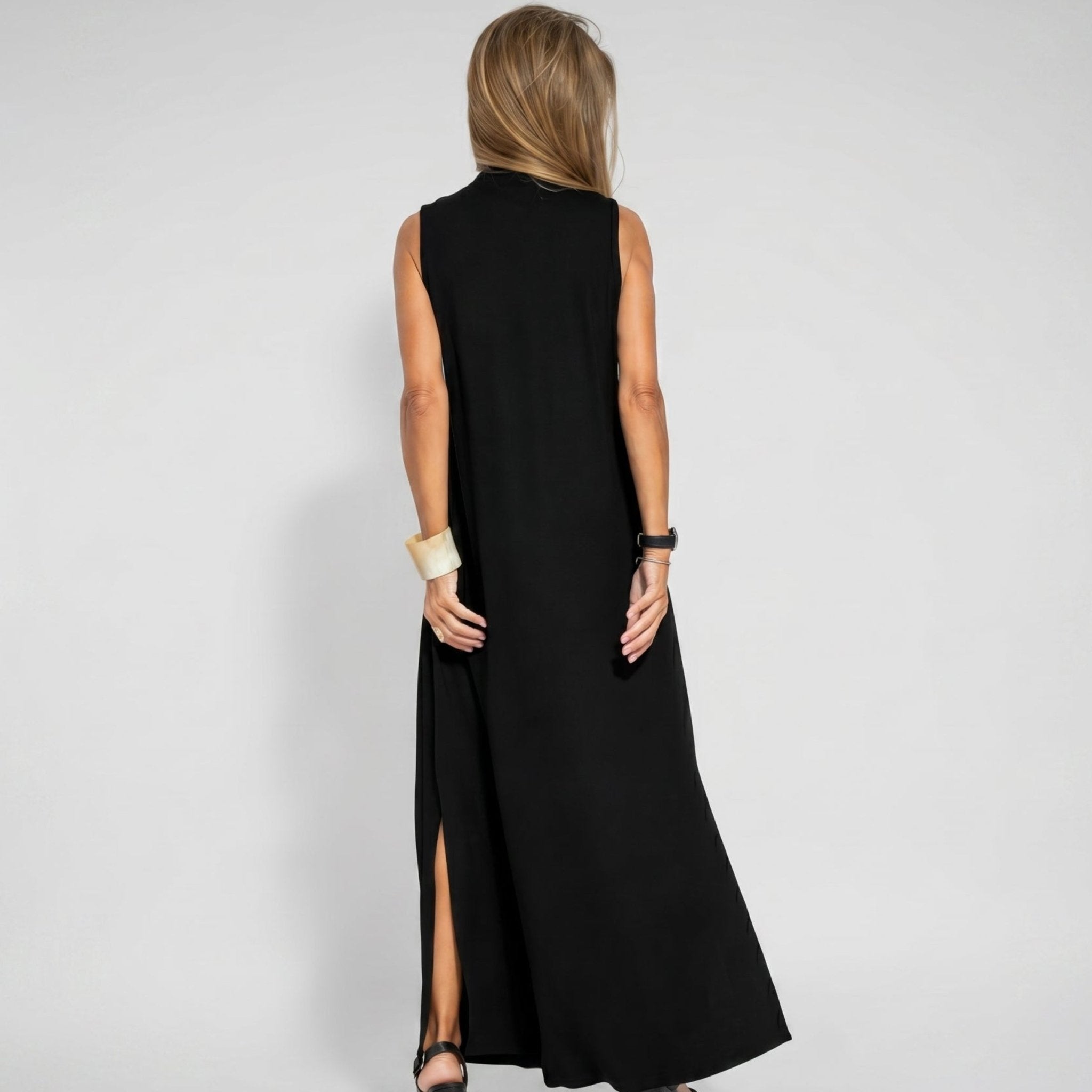 Alwine - Women's Summer Sleeveless Pleated Maxi Dress - Dresses - Black - Taylor & Bennett