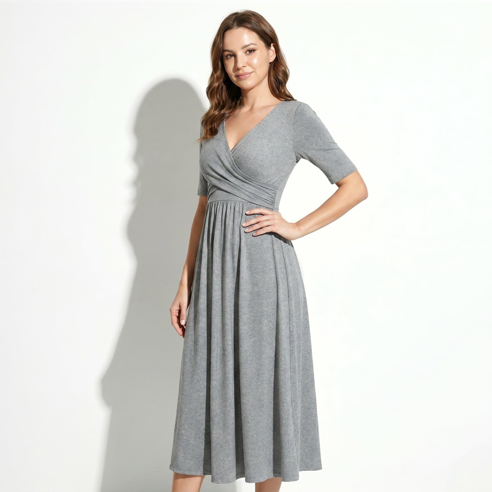 Amelia - Women's Flared Midi Dress - Women Dress - Grey - Taylor & Bennett