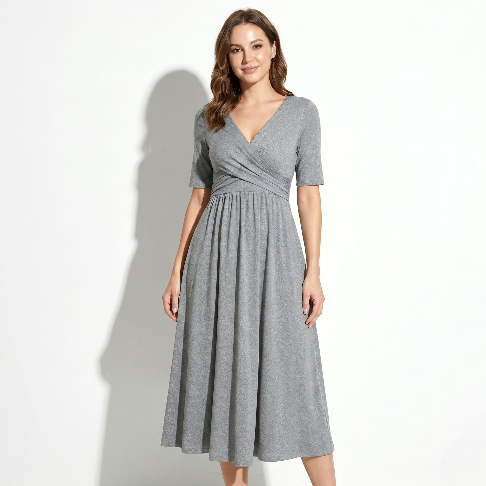 Amelia - Women's Flared Midi Dress - Women Dress - Grey - Taylor & Bennett