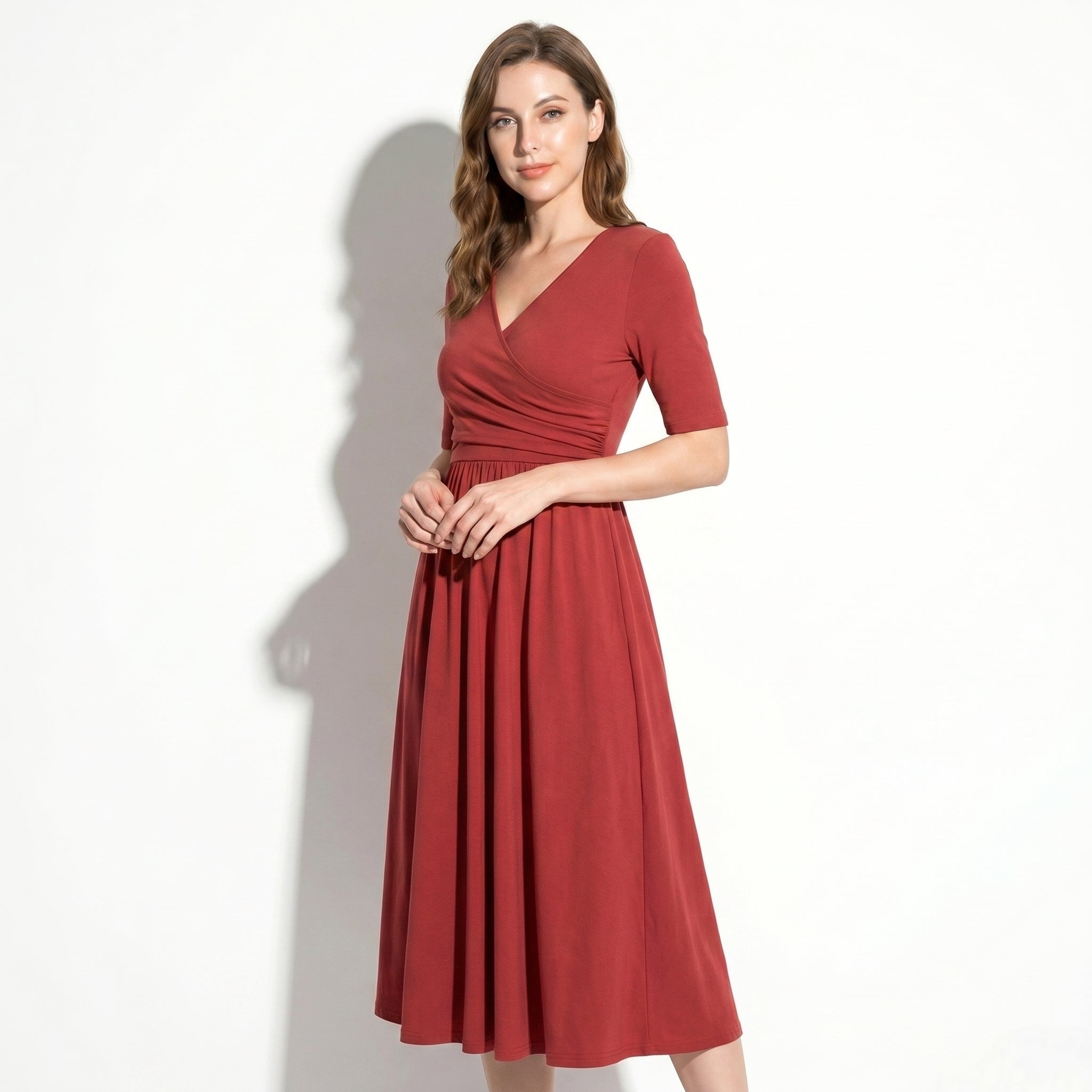 Amelia - Women's Flared Midi Dress - Women Dress - Red - Taylor & Bennett