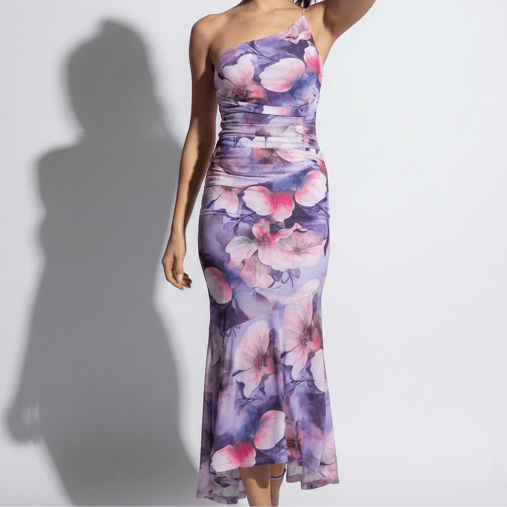 Amelia - Women's Floral Maxi Dress with One Shoulder Design - Dresses - Purple - Taylor & Bennett
