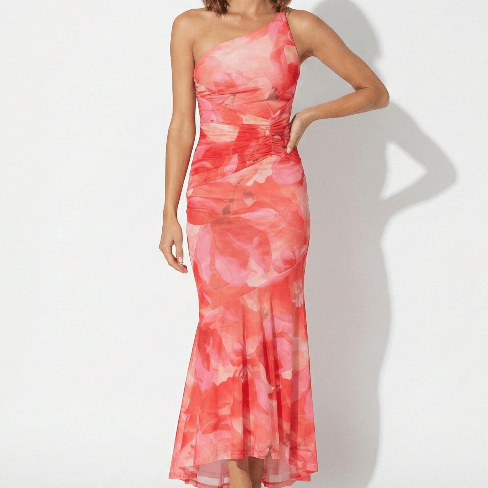 Amelia - Women's Floral Maxi Dress with One Shoulder Design - Dresses - Pink - Taylor & Bennett