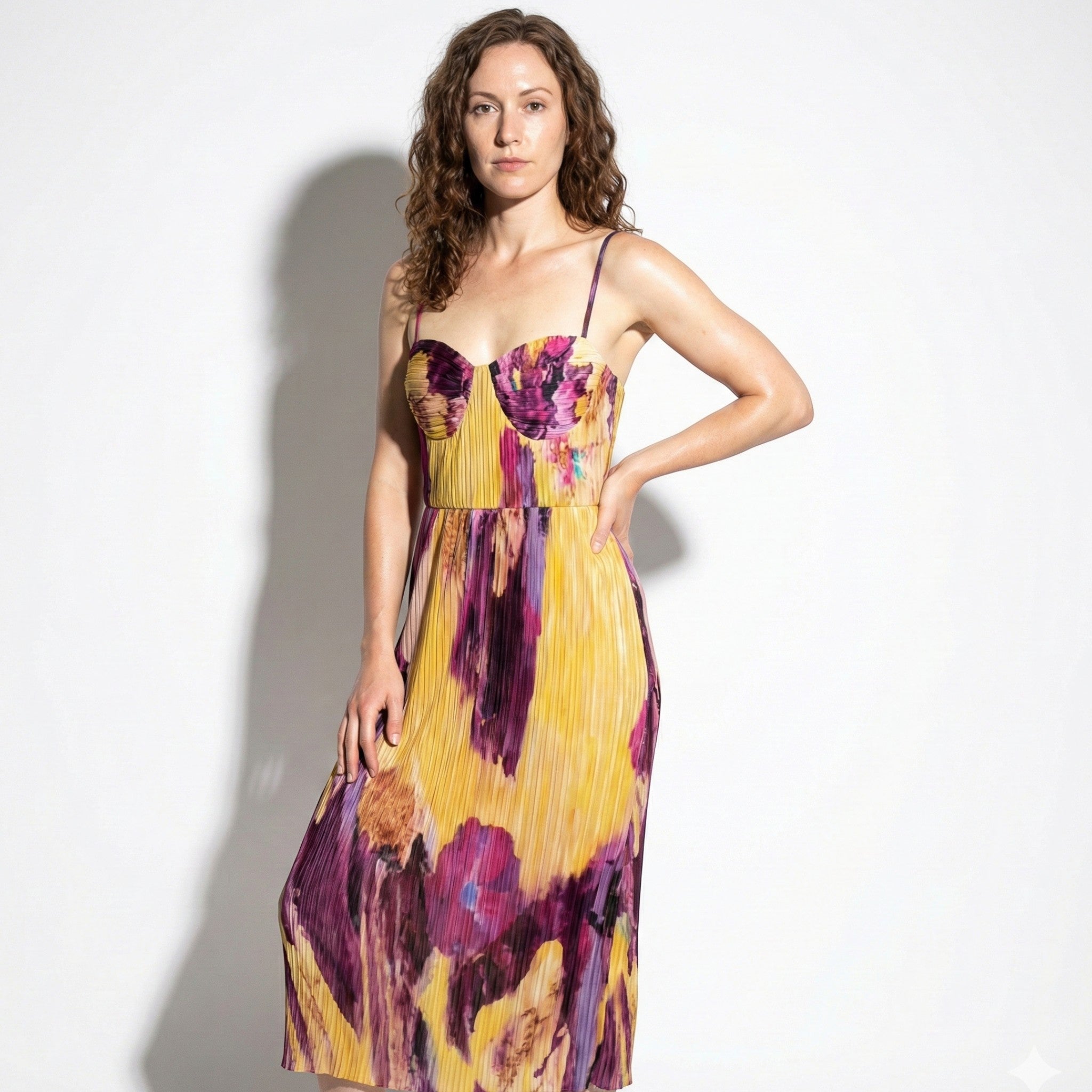 Amelia - Women's Floral Print Spaghetti Strap Maxi Dress - Dresses - Yellow - Taylor & Bennett