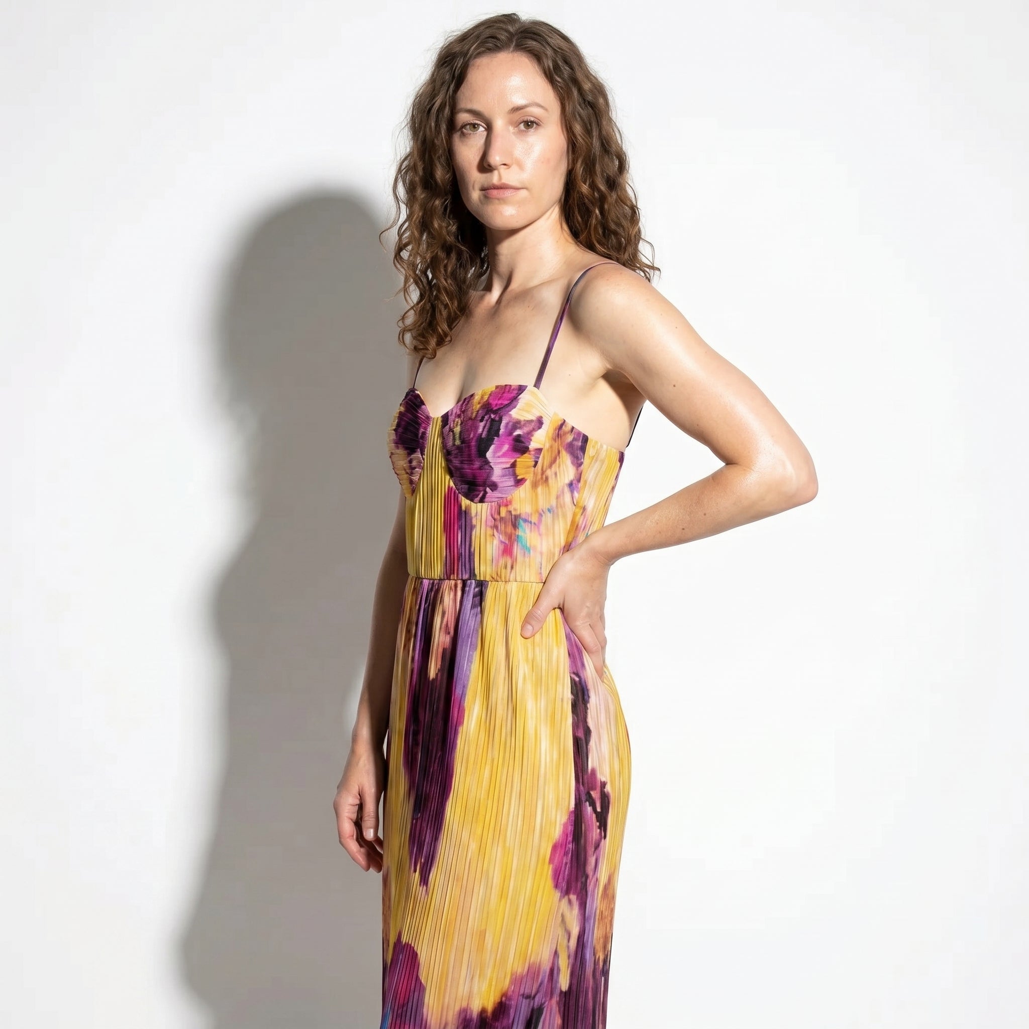 Amelia - Women's Floral Print Spaghetti Strap Maxi Dress - Dresses - Yellow - Taylor & Bennett