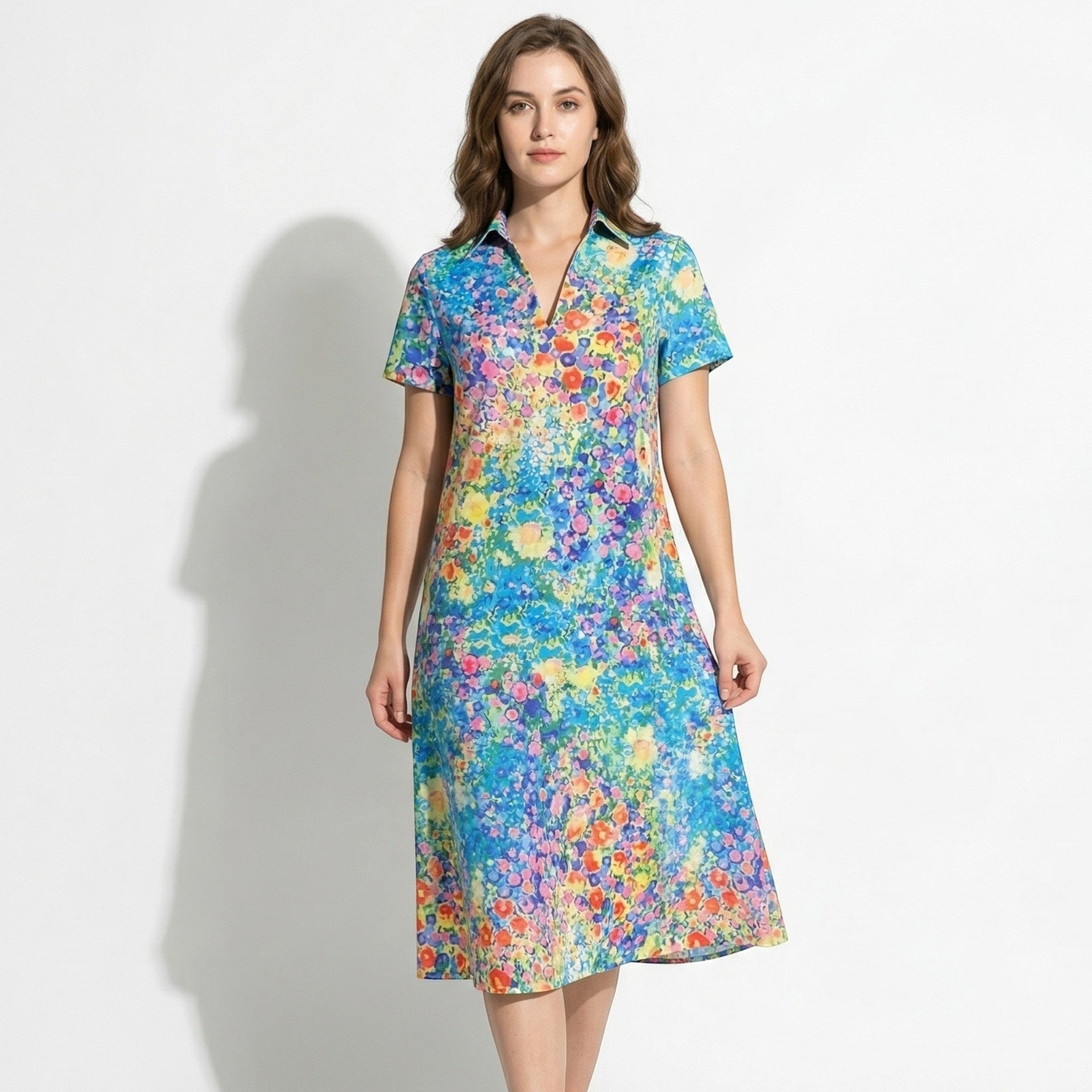Amelia - Women's Floral V - Neck Short Sleeve Midi Dress - Midi Dress - Multicoloured - Taylor & Bennett