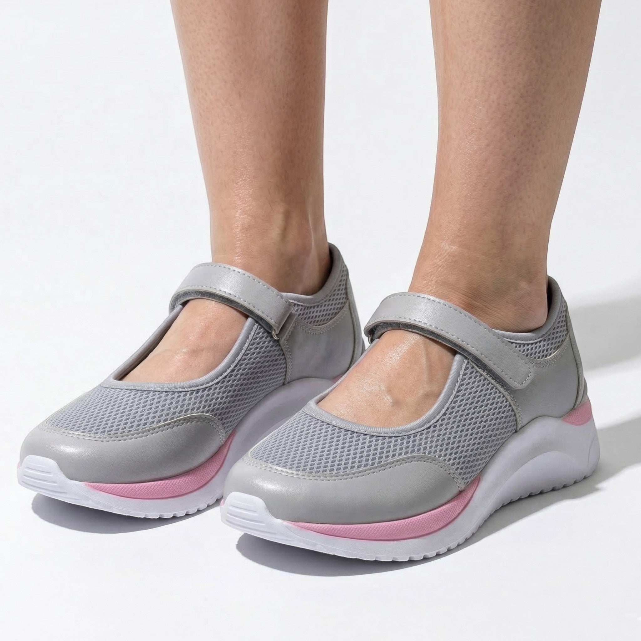 Amelia - Women's Lightweight Trainers with Adjustable Strap - Trainers - Grey - Taylor & Bennett