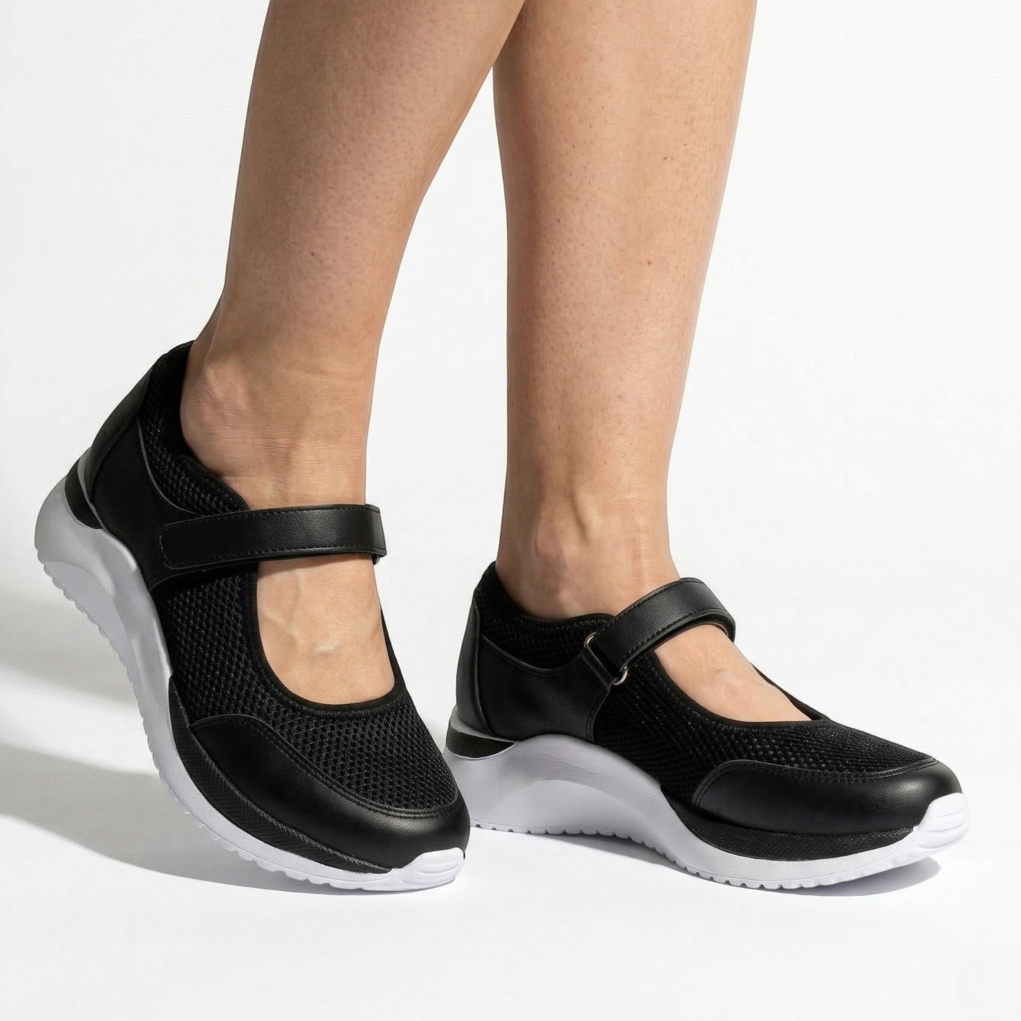Amelia - Women's Lightweight Trainers with Adjustable Strap - Trainers - Black - Taylor & Bennett