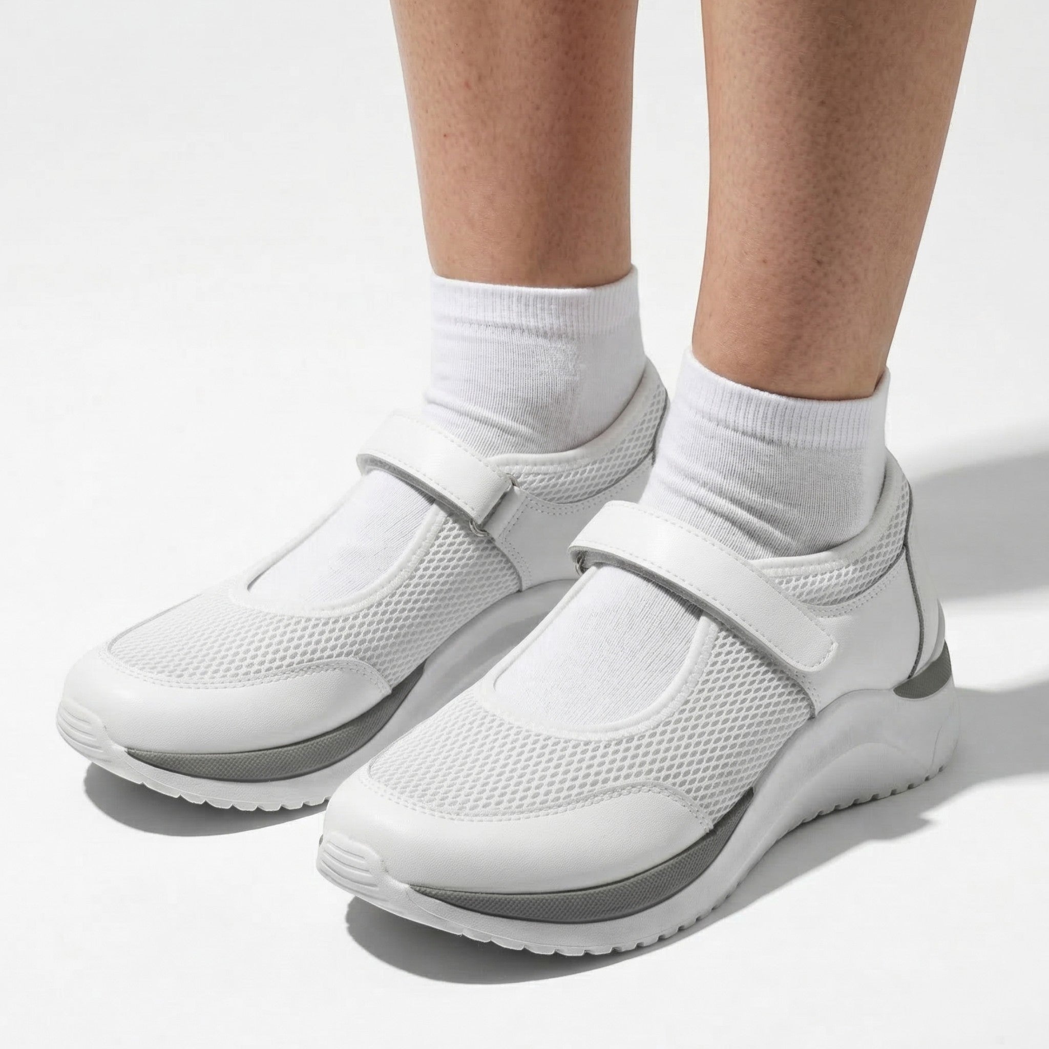 Amelia - Women's Lightweight Trainers with Adjustable Strap - Trainers - White - Taylor & Bennett