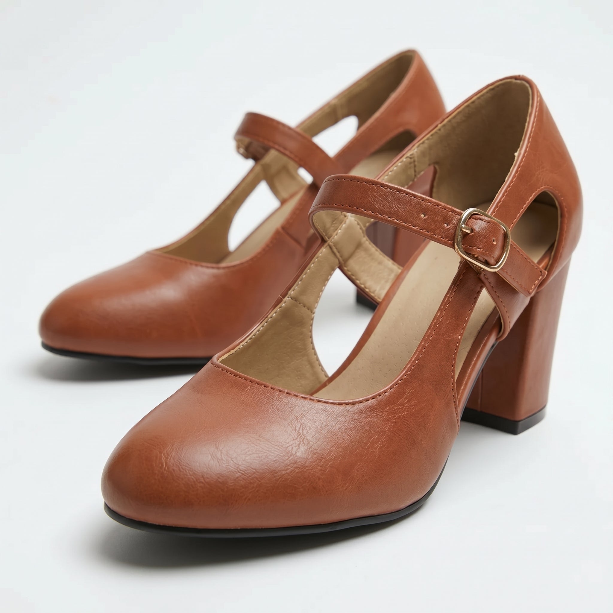 Amelia - Women's Mary Jane Block Heel Sandals - Sandal - Brown - Taylor & Bennett