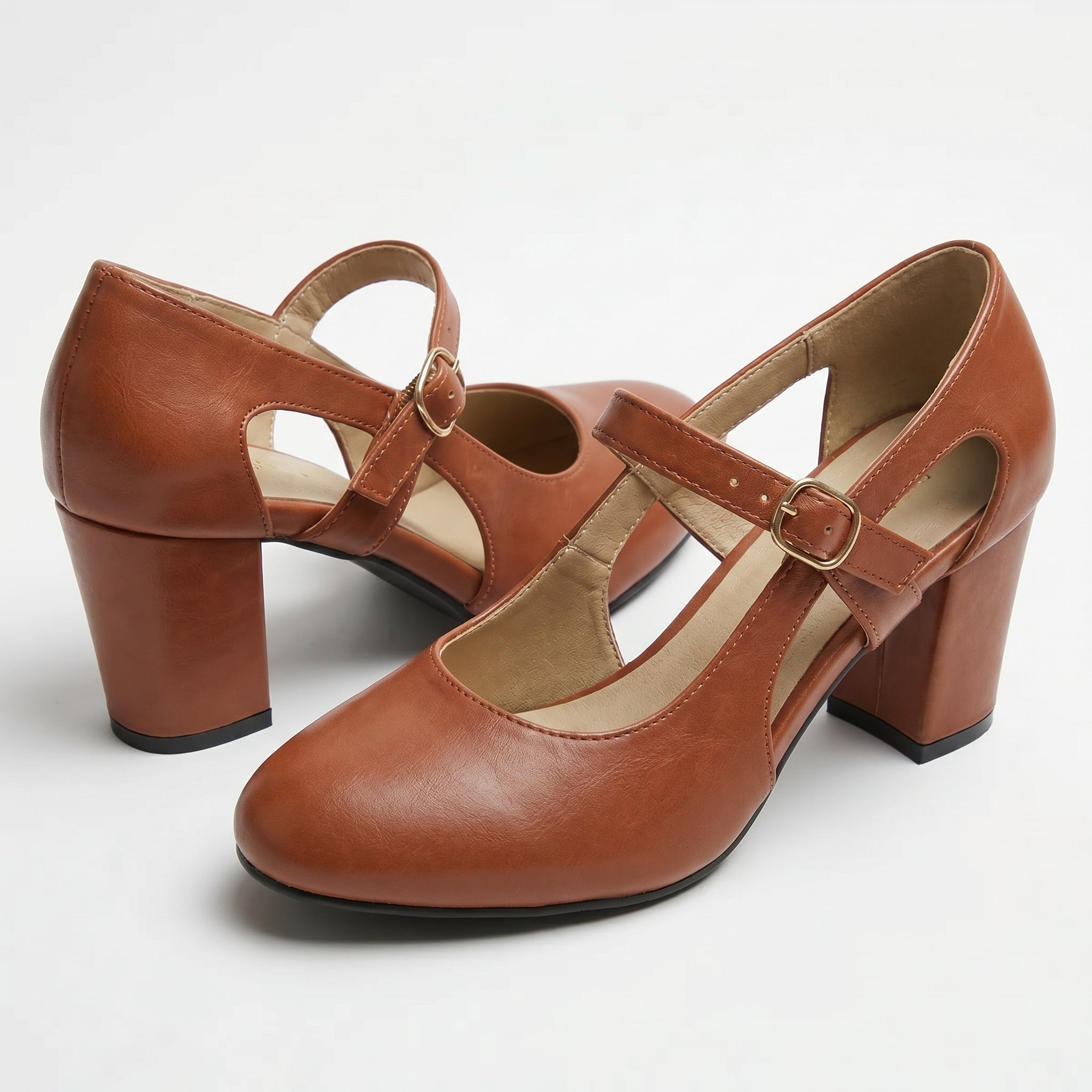 Amelia - Women's Mary Jane Block Heel Sandals - Sandal - Brown - Taylor & Bennett