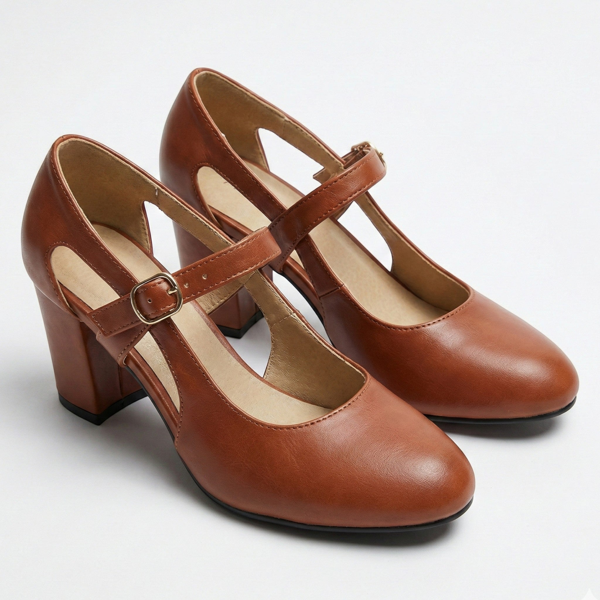 Amelia - Women's Mary Jane Block Heel Shoes - Sandal - Brown - Taylor & Bennett