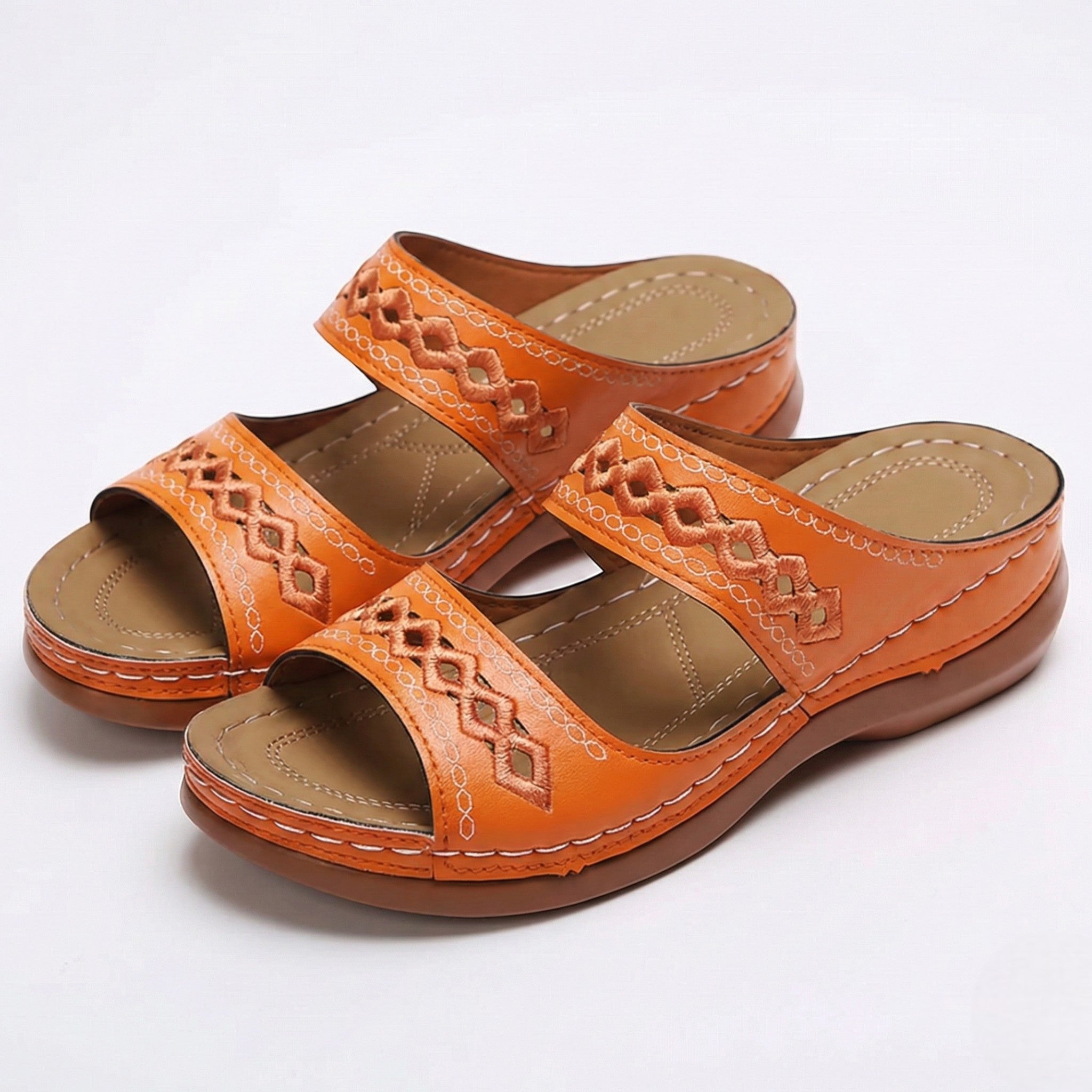 Amelia - Women's Open Toe Wedge Sandals with Dual Straps - Sandal - Orange - Taylor & Bennett