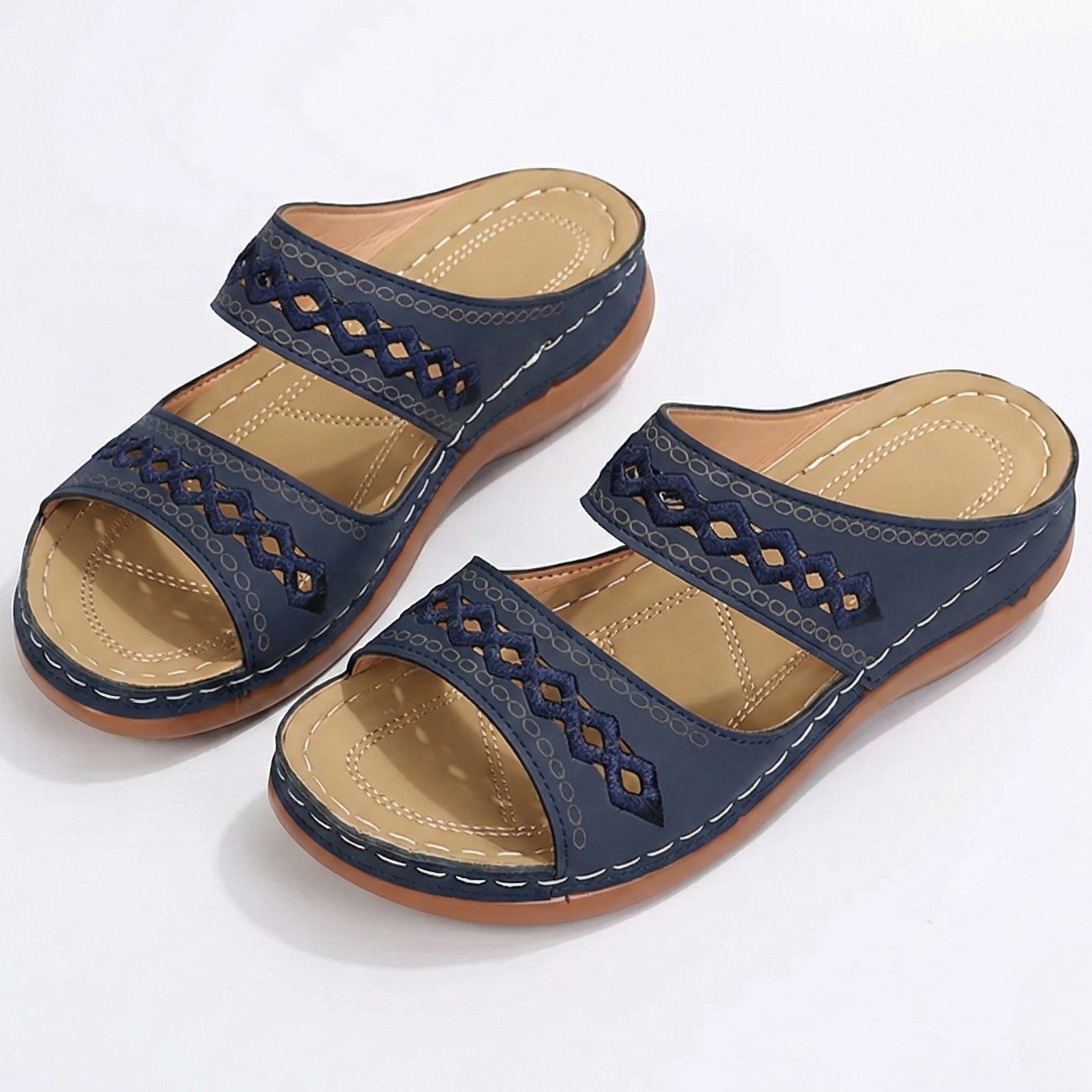 Amelia - Women's Open Toe Wedge Sandals with Dual Straps - Sandal - Blue - Taylor & Bennett