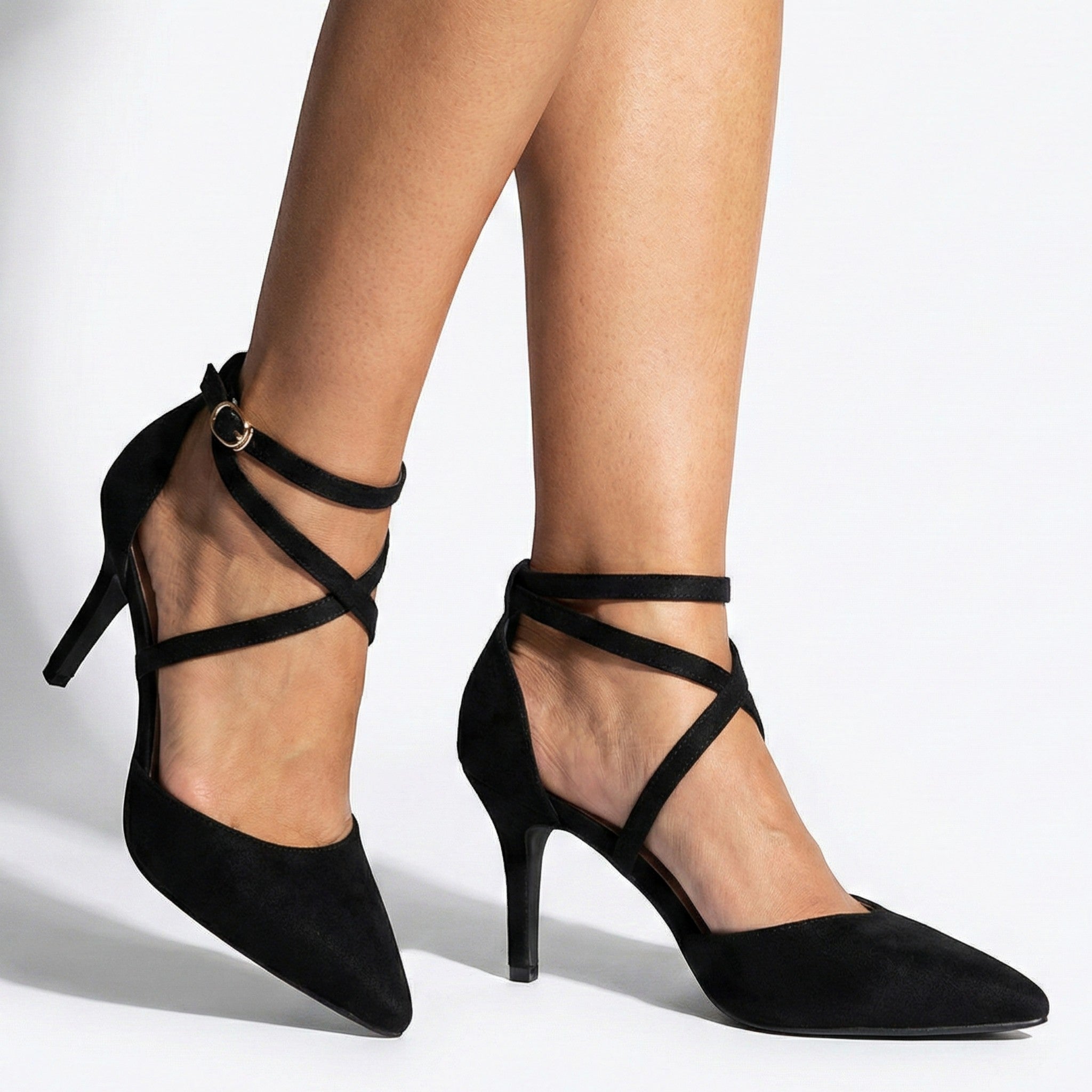 Amelia - Women's Pointed Toe Cross Strap Heeled Pumps - Sandal - Black - Taylor & Bennett