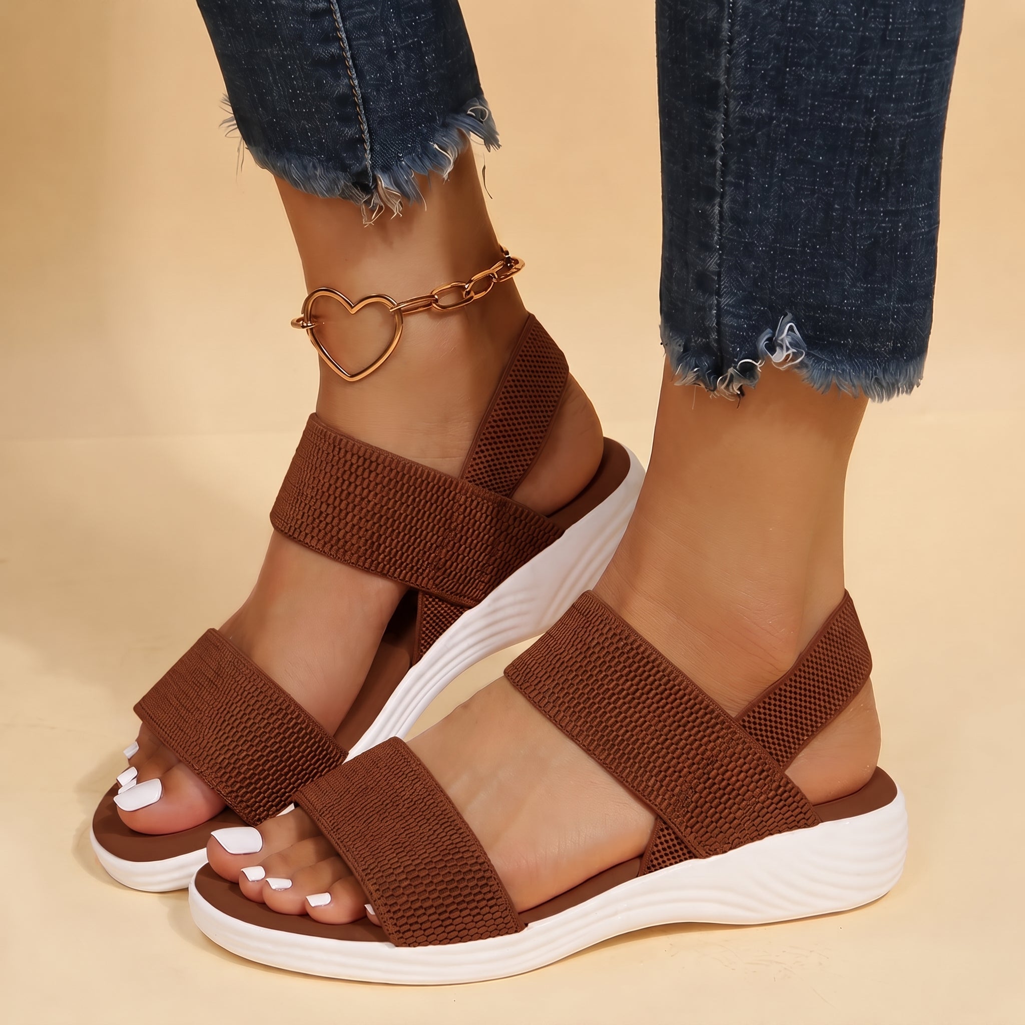 Amelie - Women's Orthopaedic Elastic Strap Sandals - Sandals - Brown - Taylor & Bennett