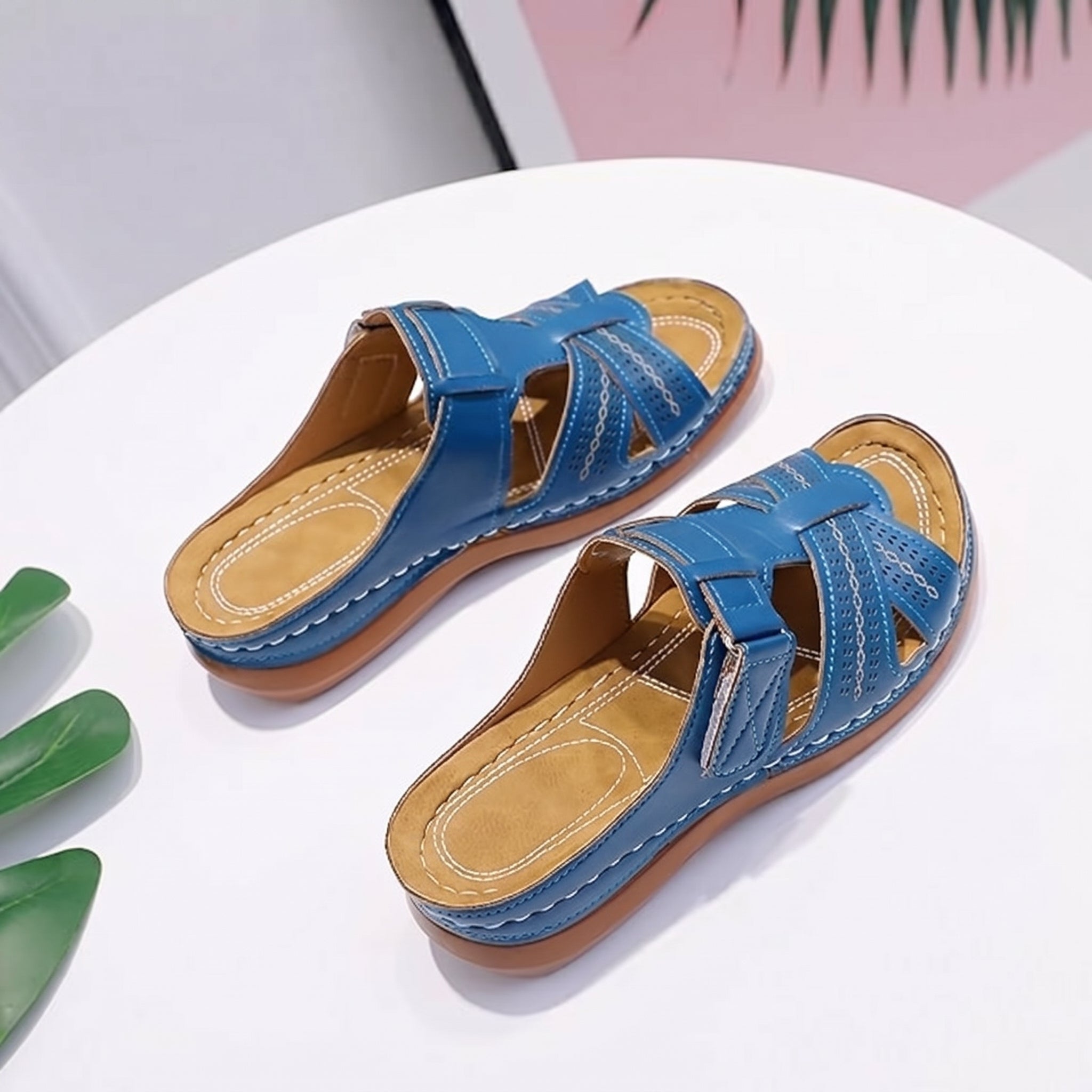 Anelie - Women's Orthopaedic Slip-On Wedge Sandals - Sandals - Blue - Taylor & Bennett