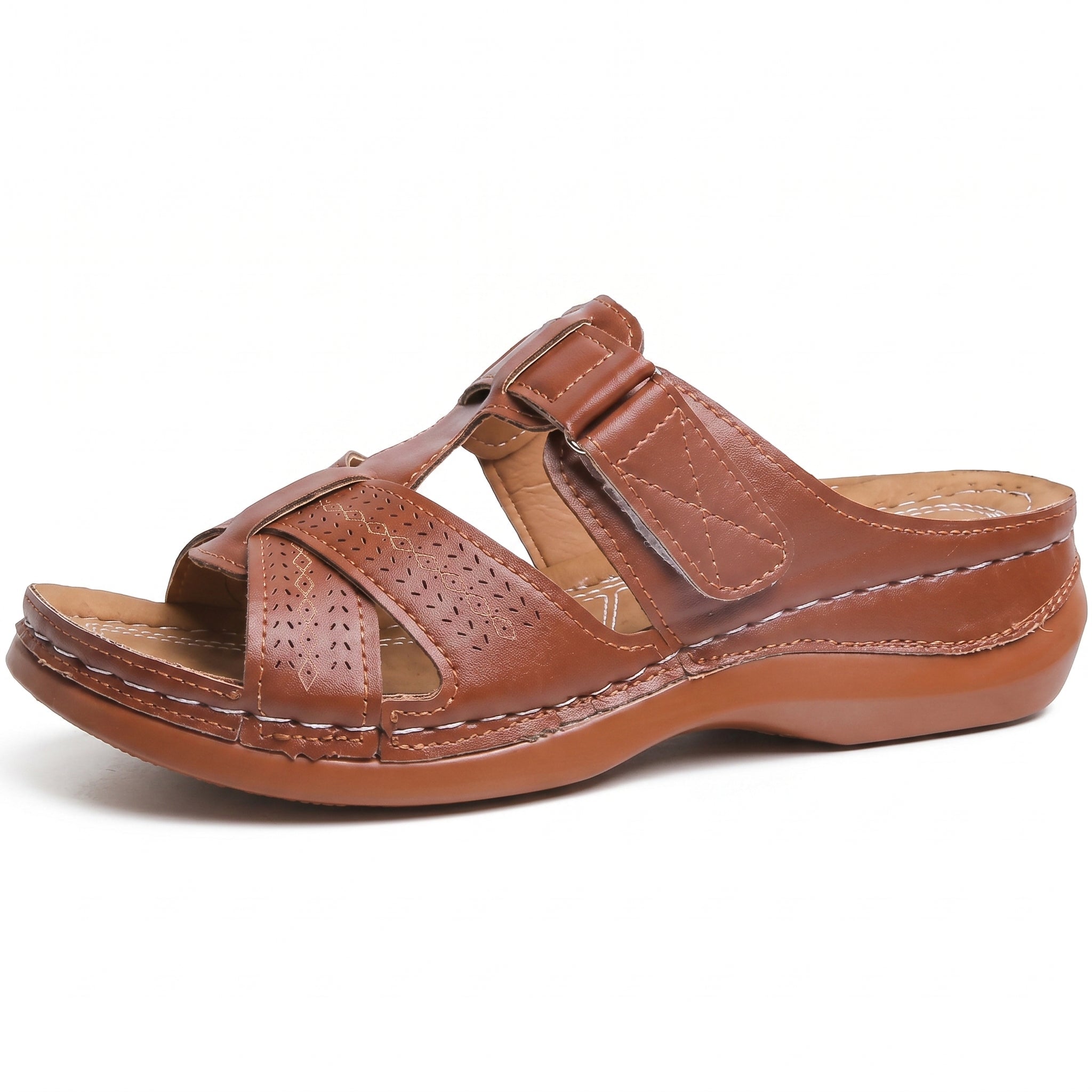 Anelie - Women's Orthopaedic Slip-On Wedge Sandals - Sandals - Brown - Taylor & Bennett