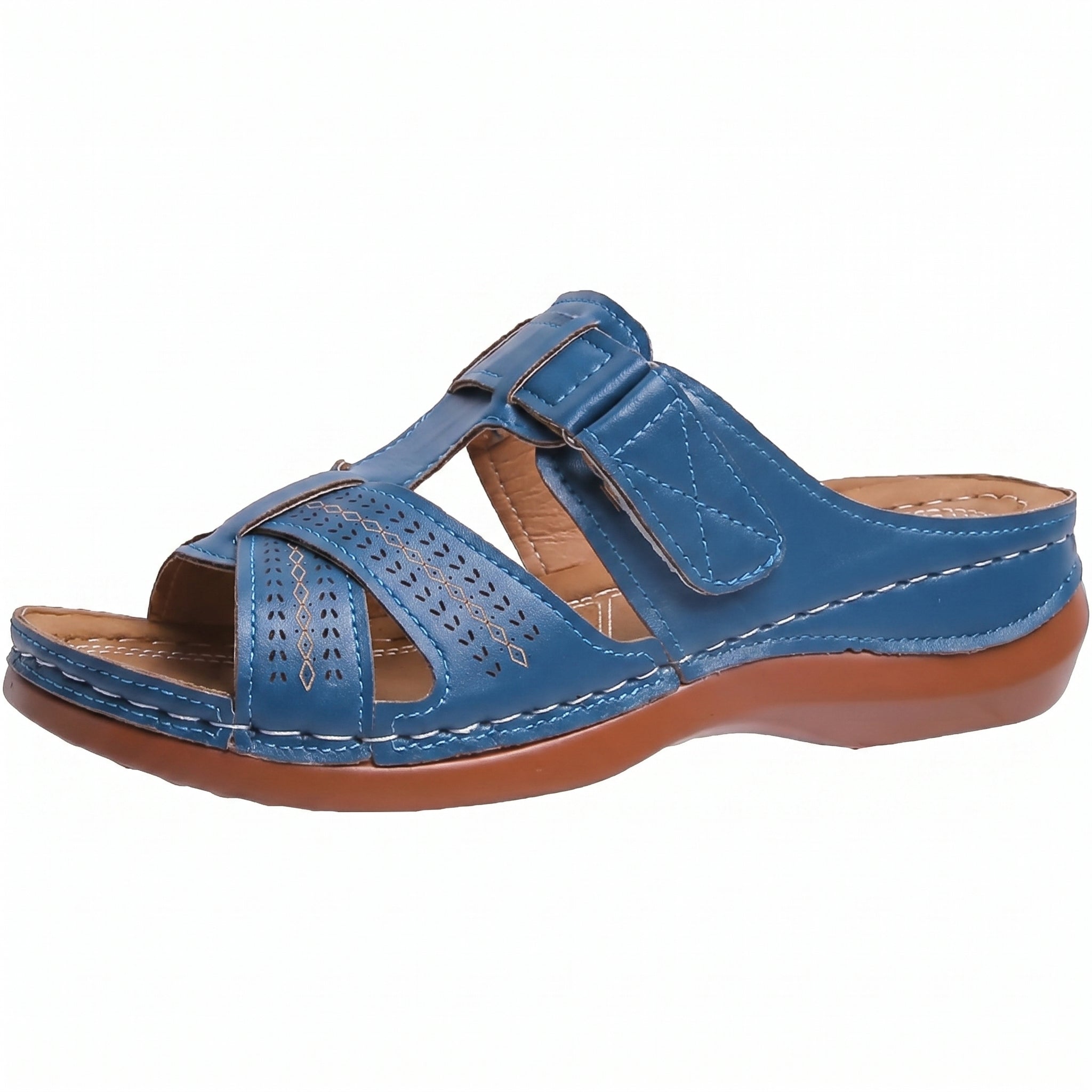 Anelie - Women's Orthopaedic Slip-On Wedge Sandals - Sandals - Blue - Taylor & Bennett