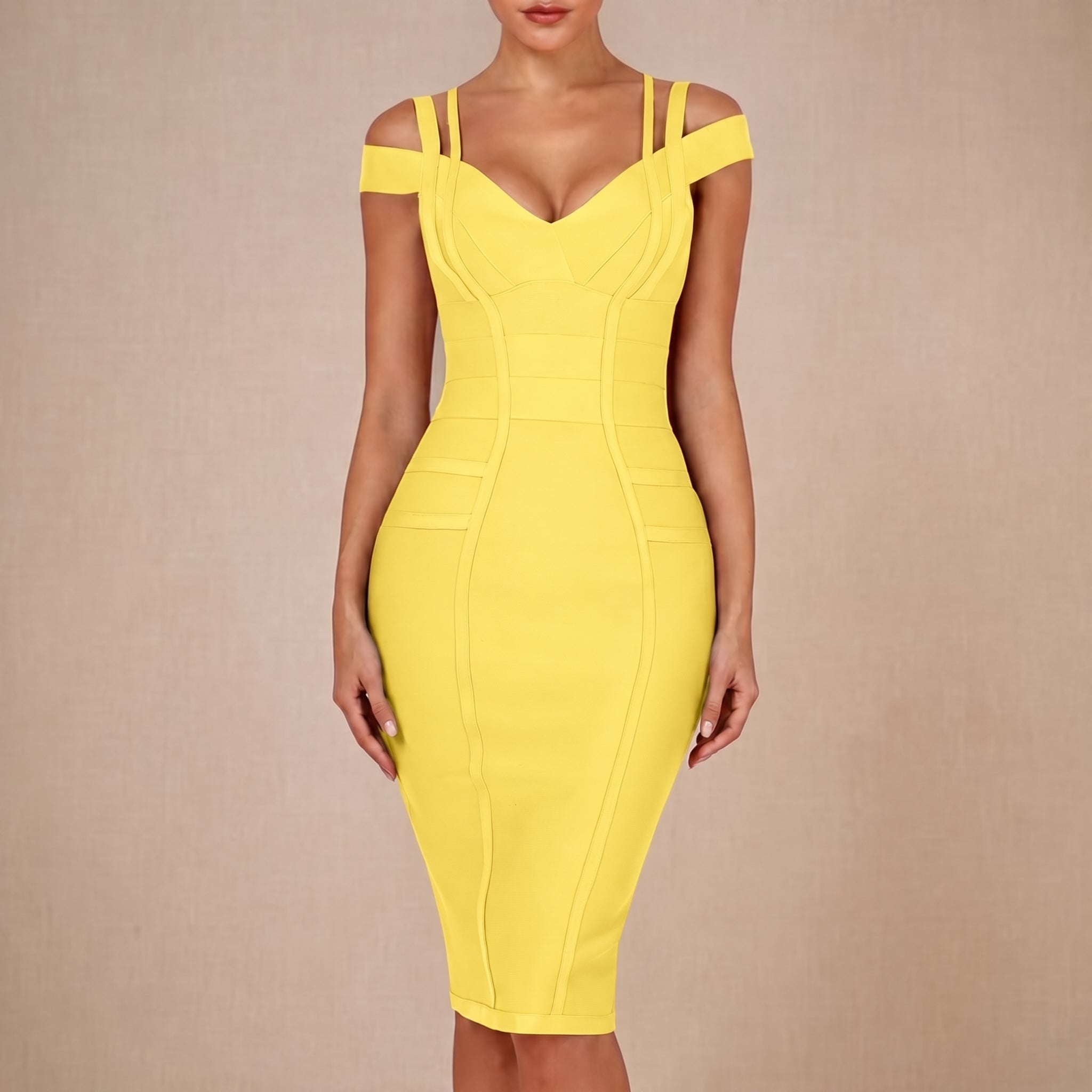 Anja - Women's Party Cold Shoulder Midi Dress - Dresses - Yellow - Taylor & Bennett