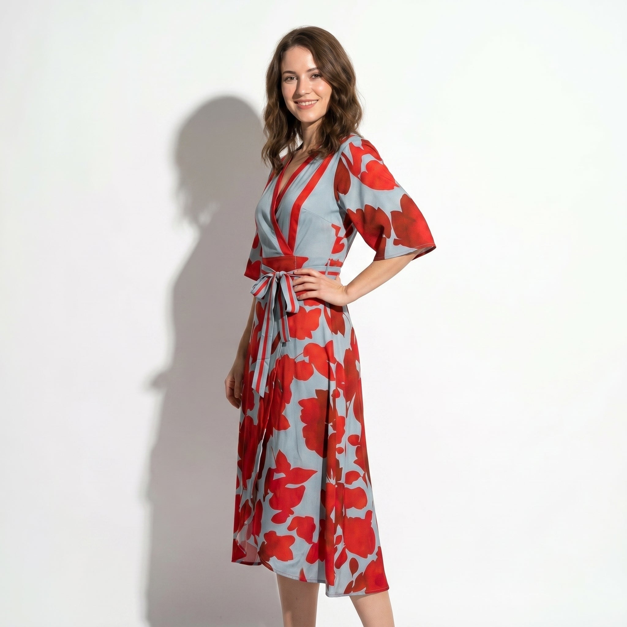 Anna - Women's Casual Printed Wrap Maxi Dress - Maxi Dress - Red - Taylor & Bennett