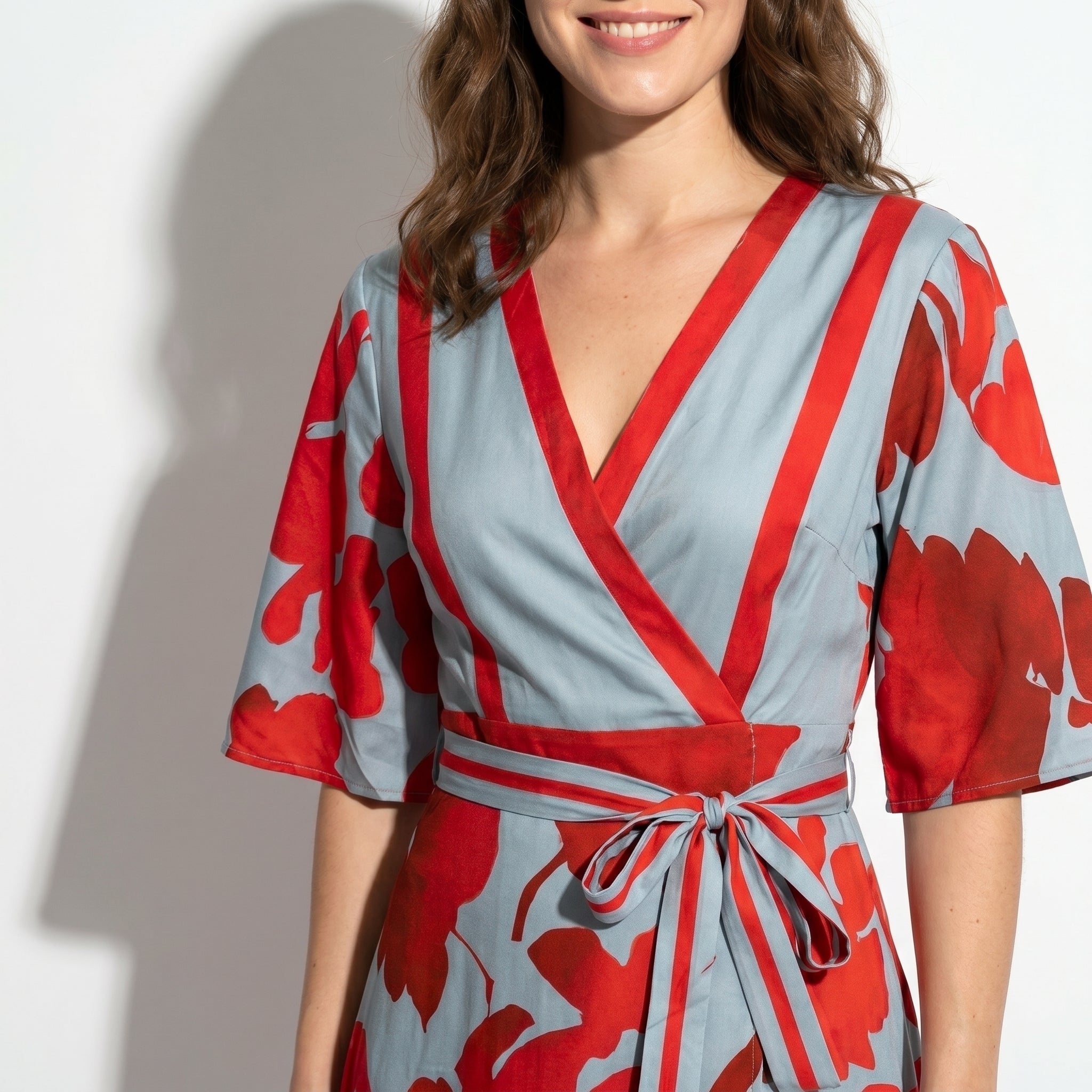 Anna - Women's Casual Printed Wrap Maxi Dress - Maxi Dress - Red - Taylor & Bennett