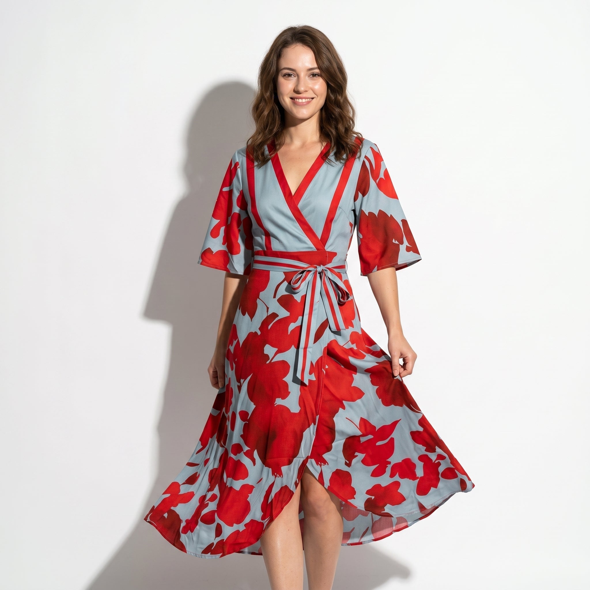 Anna - Women's Casual Printed Wrap Maxi Dress - Maxi Dress - Red - Taylor & Bennett