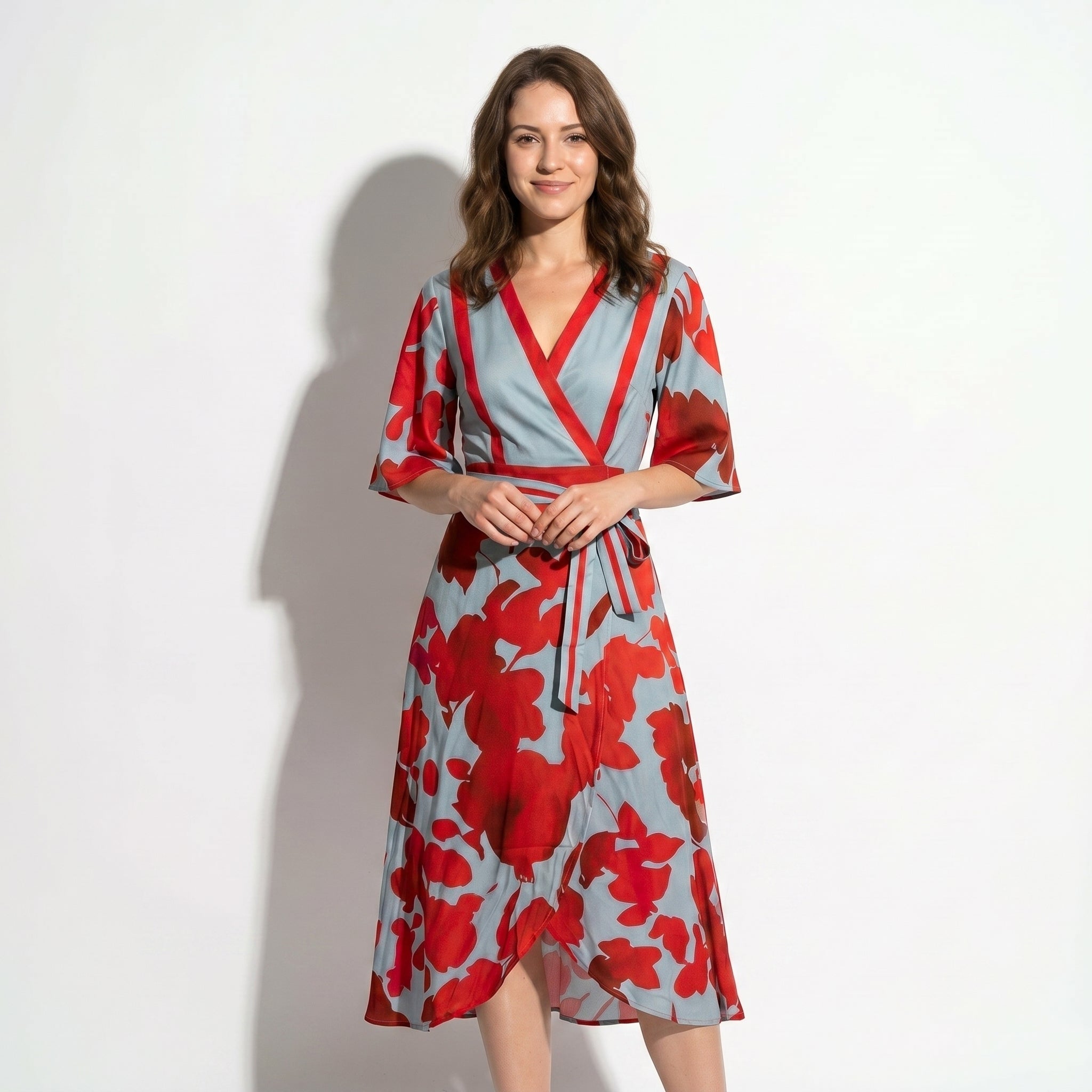 Anna - Women's Casual Printed Wrap Maxi Dress - Maxi Dress - Red - Taylor & Bennett