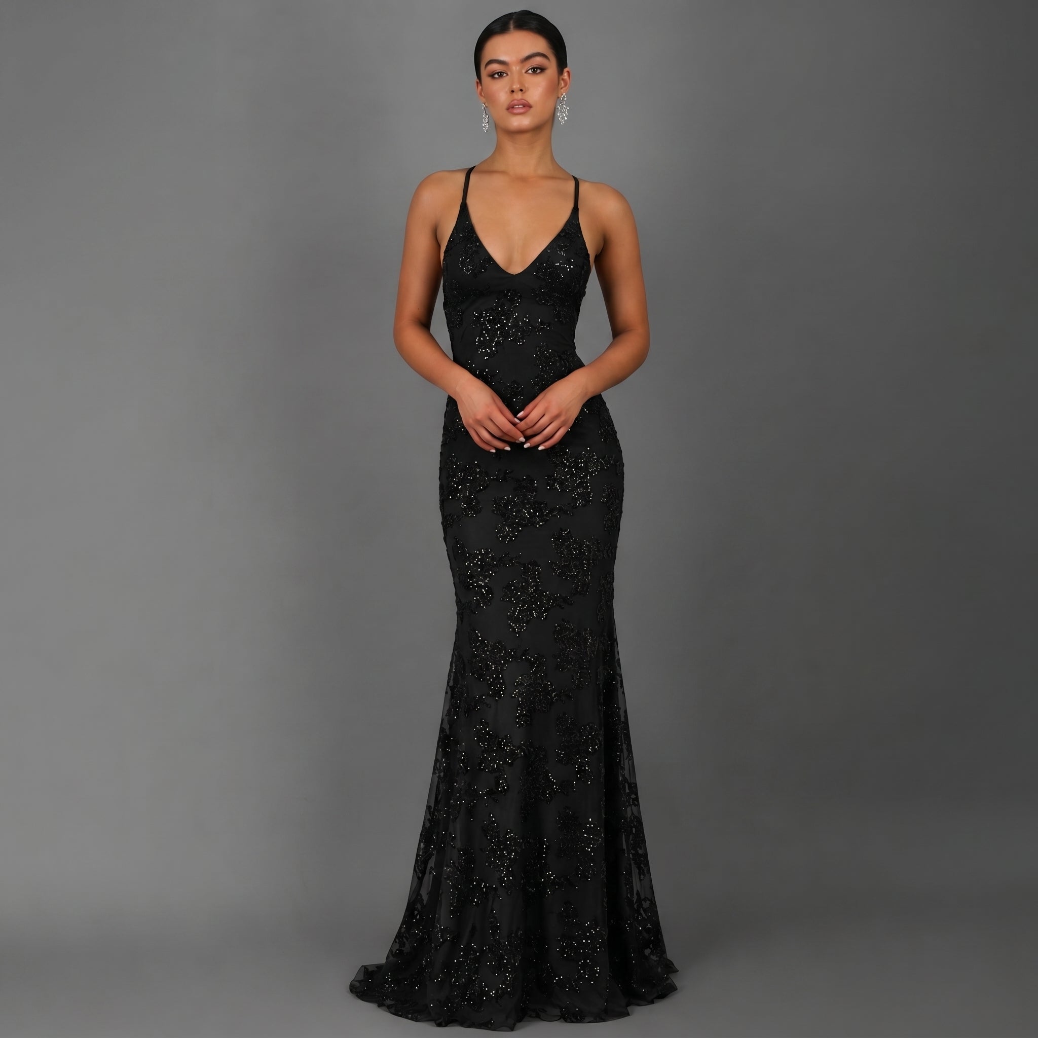 Anna - Women's Wedding Guest Sequin Maxi Dress - Dress Women - Black - Taylor & Bennett